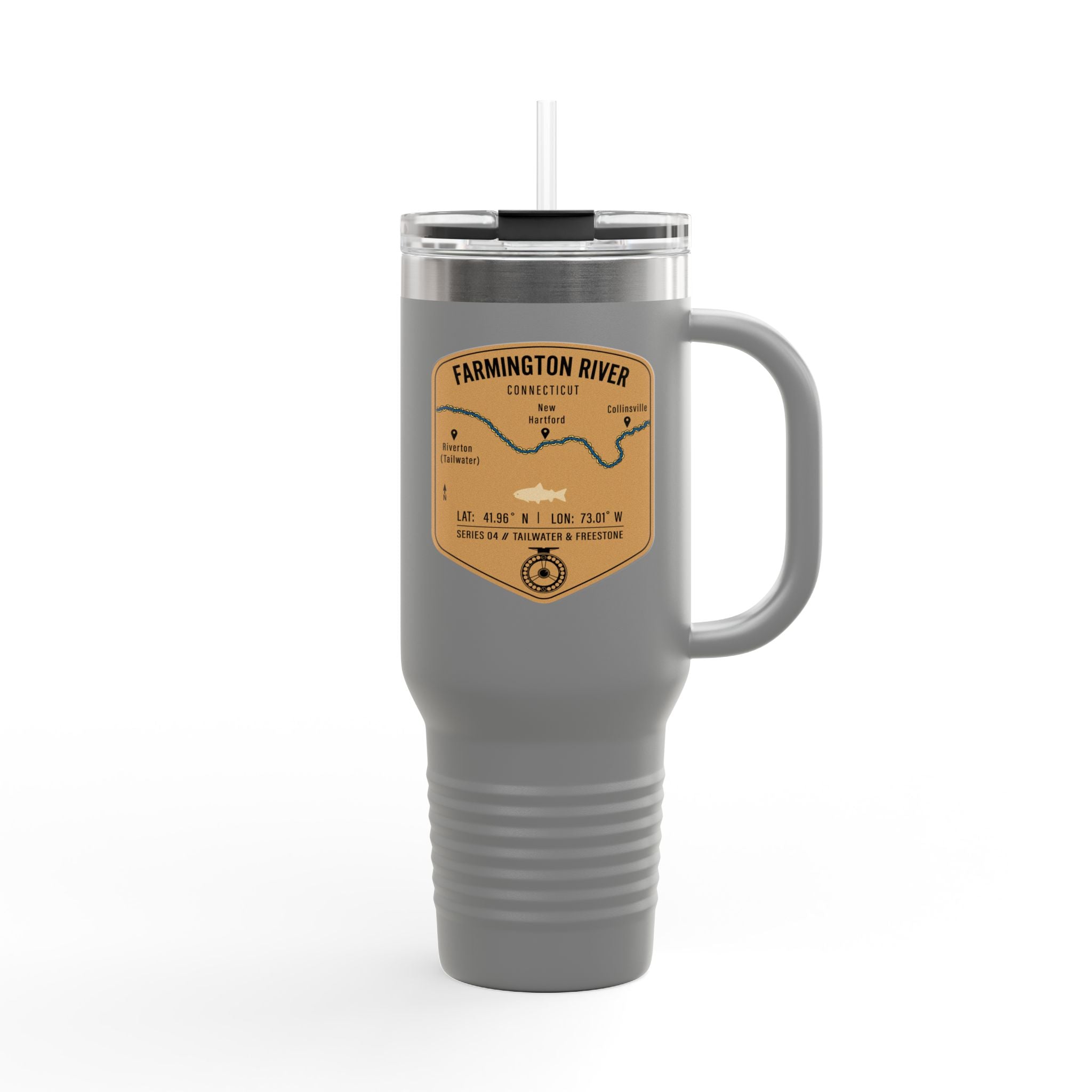 Farmington River Fishing Badge Travel Mug | 40oz Insulated Tumbler