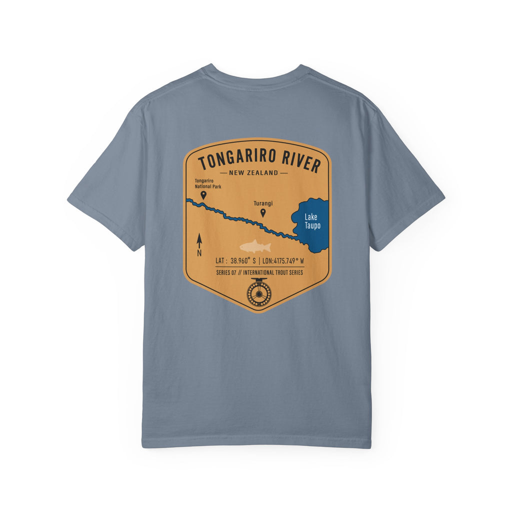 Tongariro River New Zealand Fly Fishing T-Shirt - Vintage Trout Fishing Map Tee for Anglers - Turangi Lake Taupo Souvenir