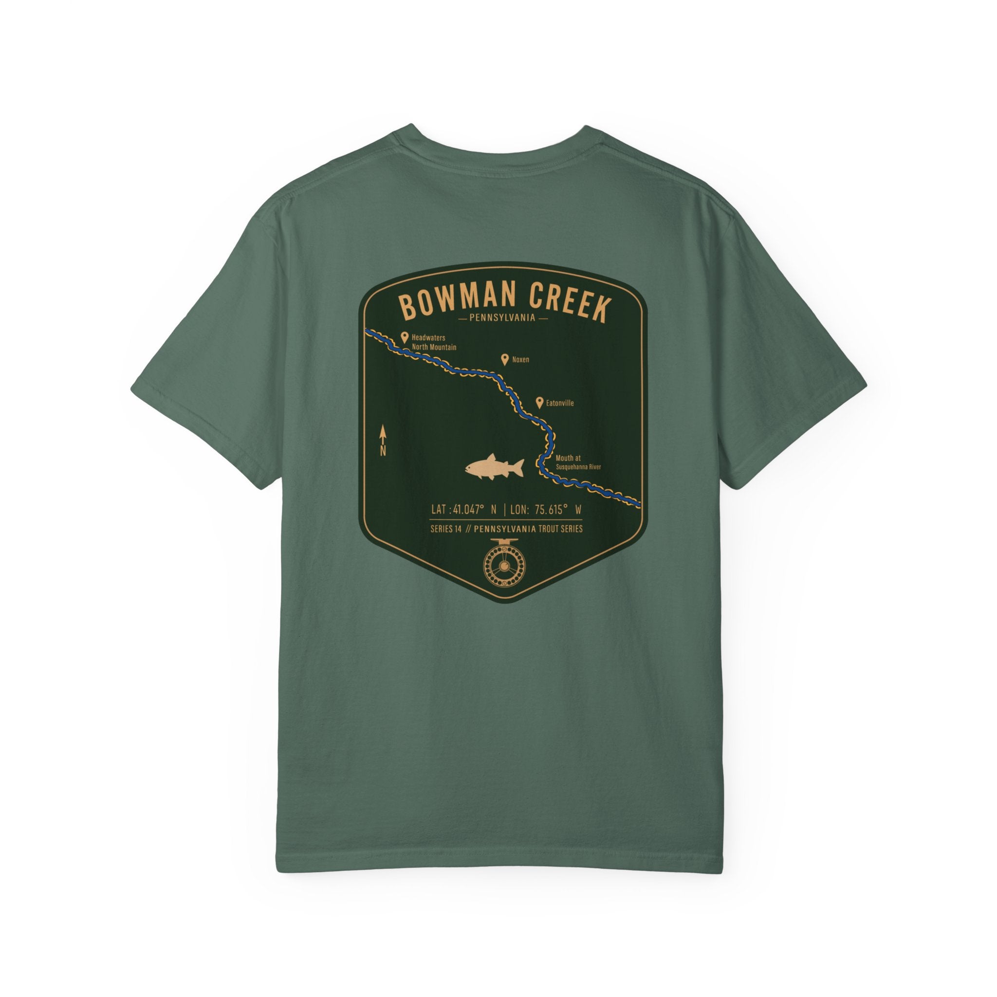 Bowman Creek Pennsylvania Fly Fishing T-Shirt - Series 14 Trout Map Tee for Anglers