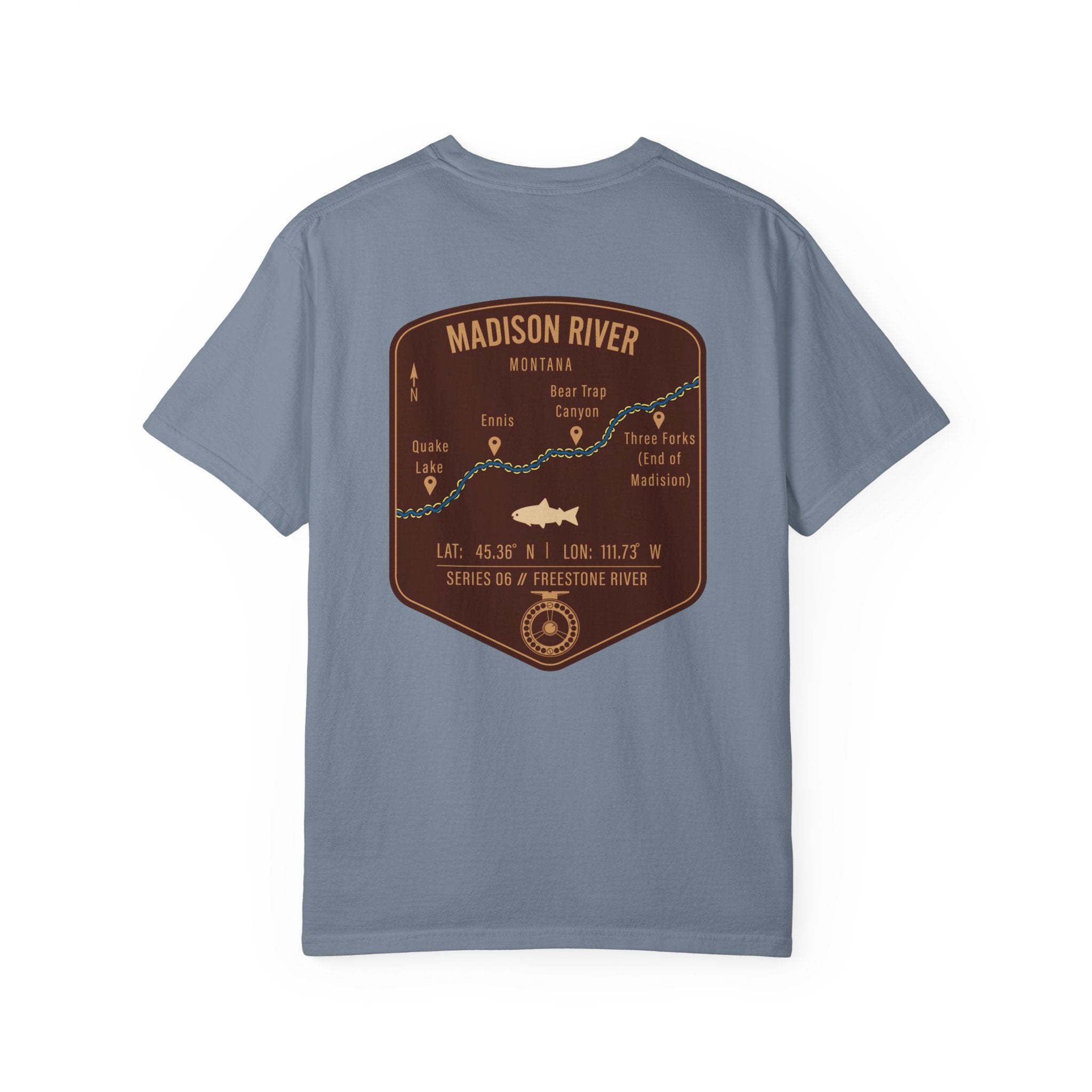 Madison River Montana Fly Fishing T-Shirt - Vintage Map Design Retro Angler Tee - Quake Lake Ennis Bear Trap Canyon Souvenir