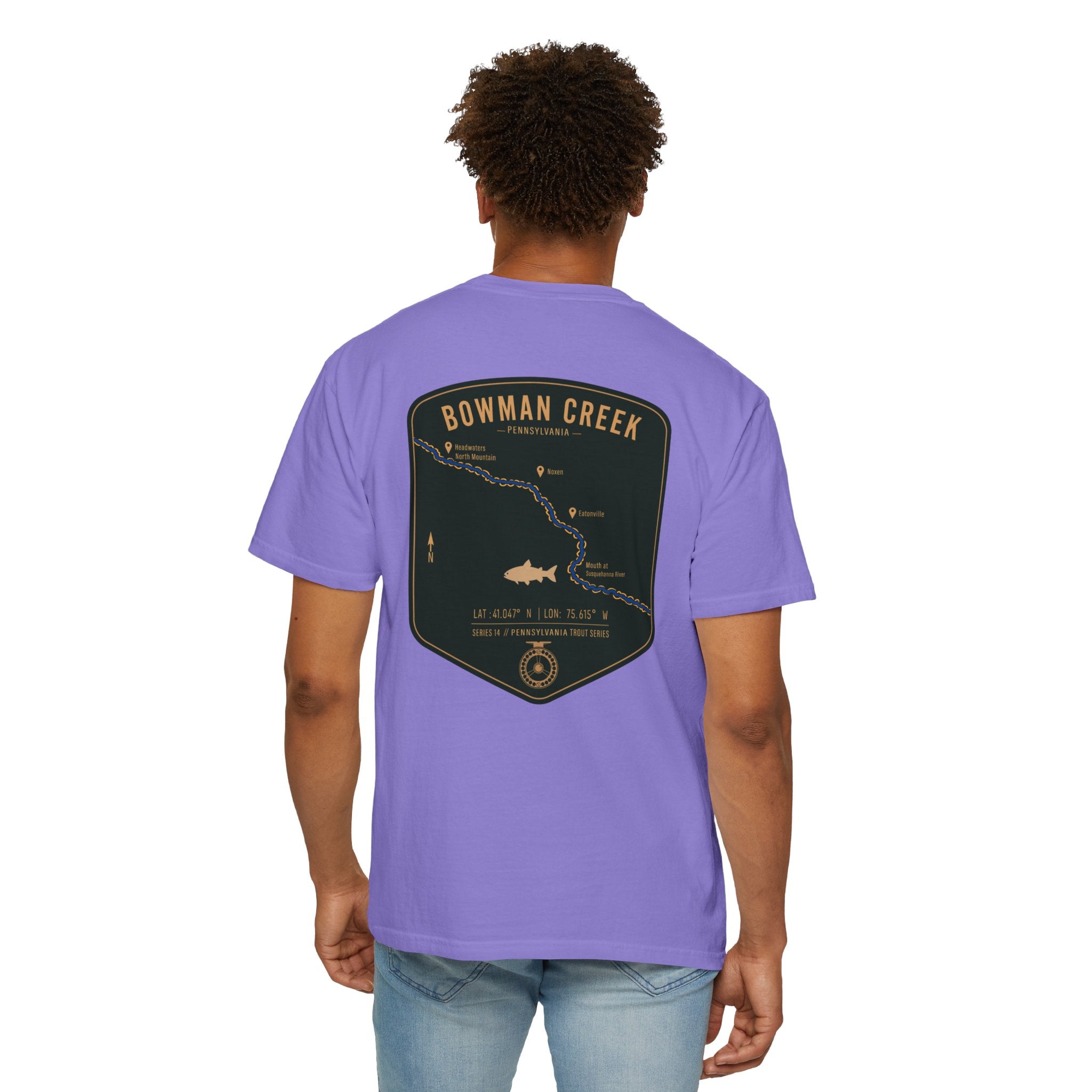 Bowman Creek Pennsylvania Fly Fishing T-Shirt - Series 14 Trout Map Tee for Anglers