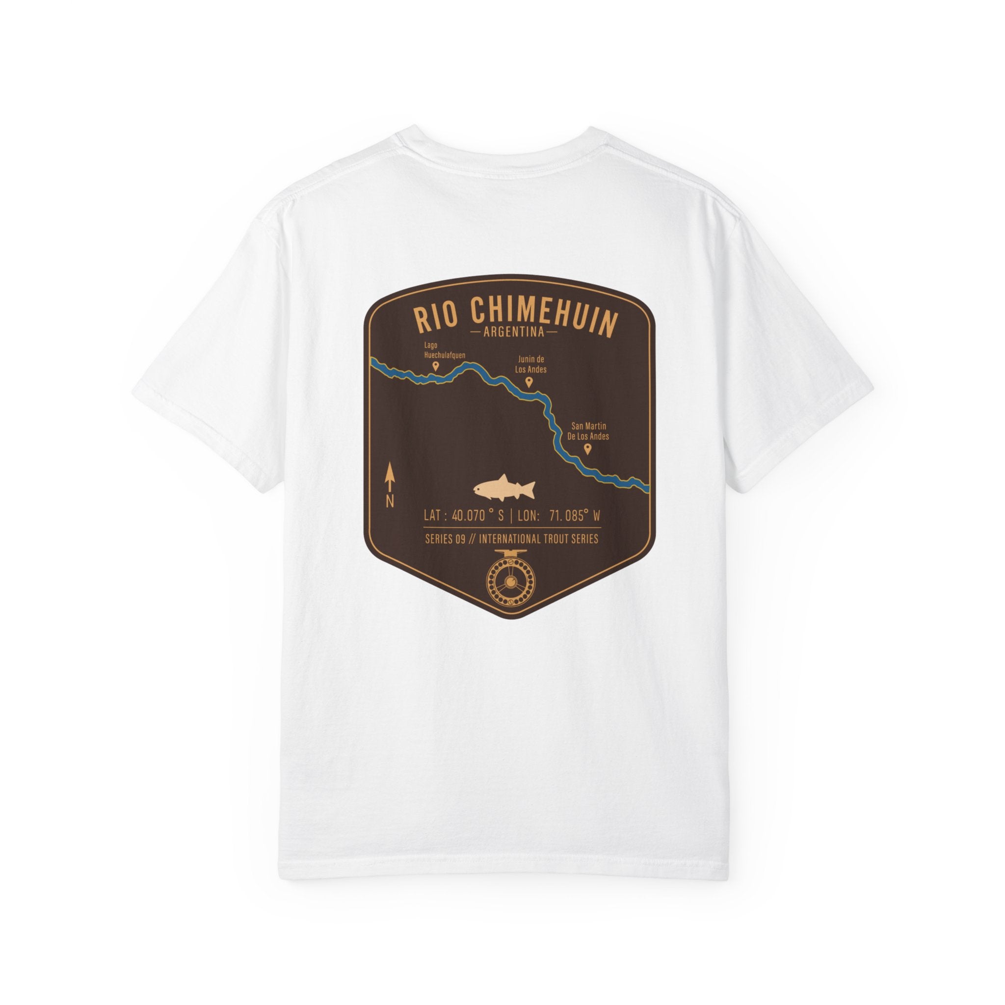 Rio Chimehuin Argentina Fly Fishing T-Shirt - Vintage Patagonia Trout Series Map Tee - Junin de los Andes Souvenir