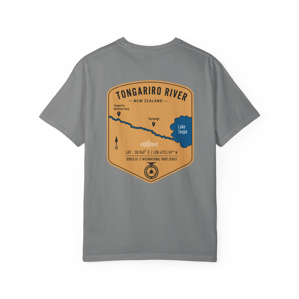 Tongariro River New Zealand Fly Fishing T-Shirt - Vintage Trout Fishing Map Tee for Anglers - Turangi Lake Taupo Souvenir