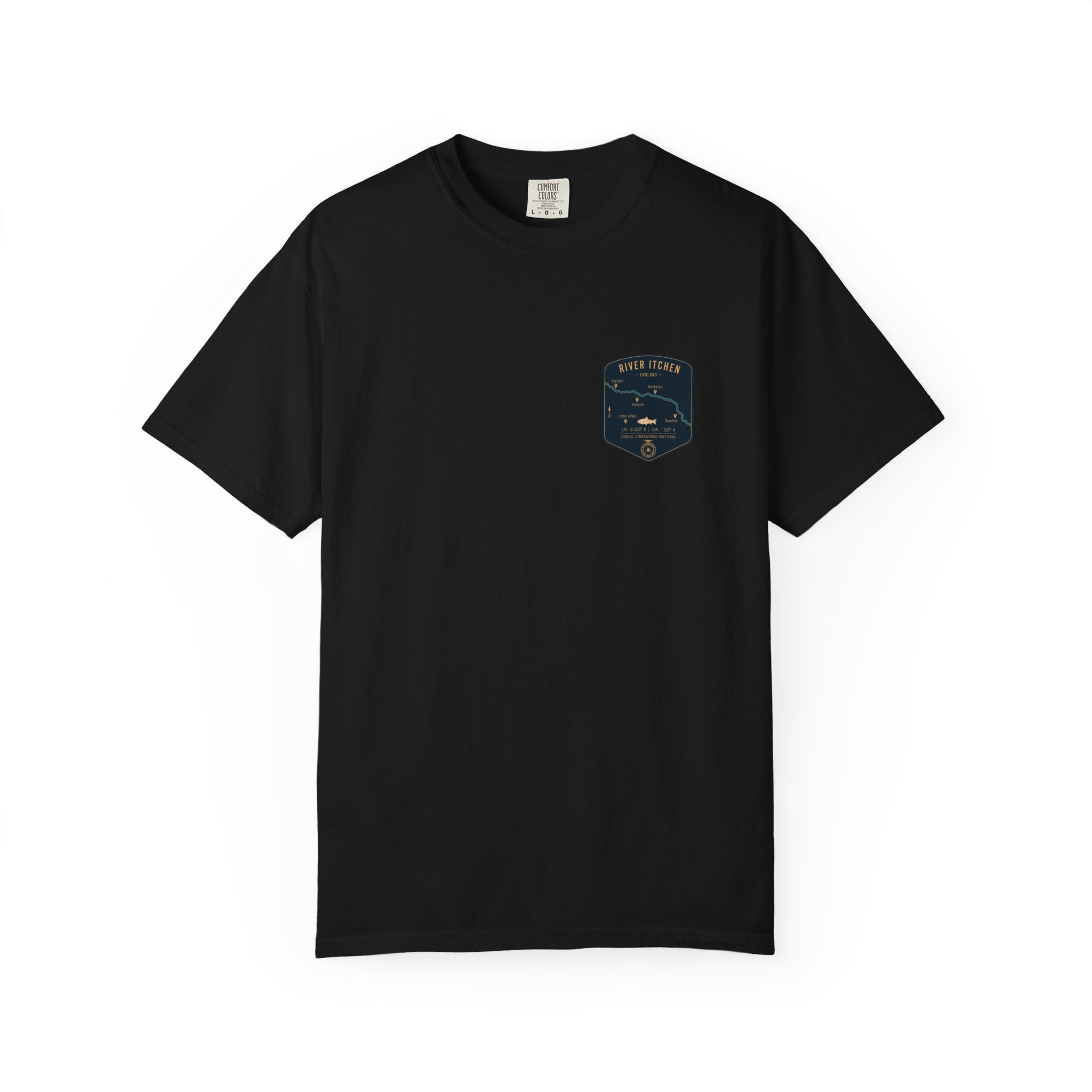 Global Series - River Itchen Fishing Map Pocket-Size Patch — Rugged Cotton Tee