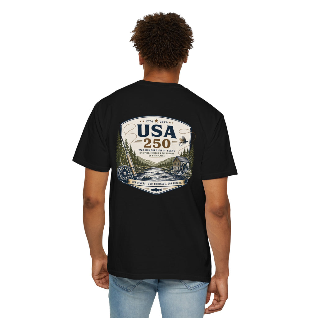 USA 250 River Heritage Light Color Back Badge Rugged Cotton Tee