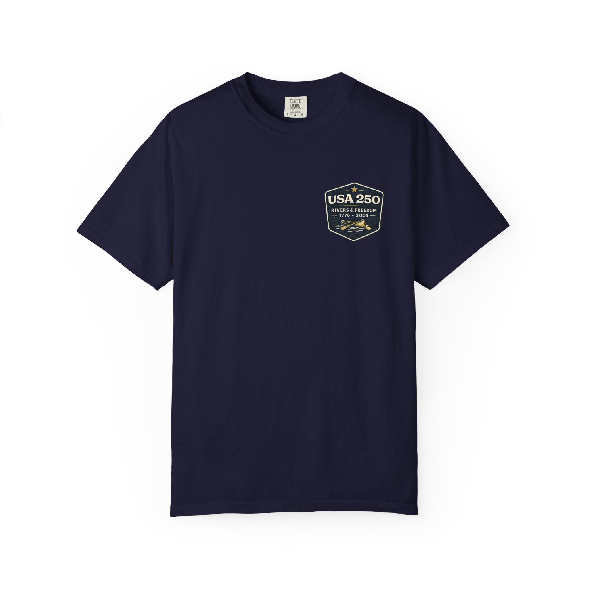 USA 250 River Heritage Light Color Back Badge Rugged Cotton Tee