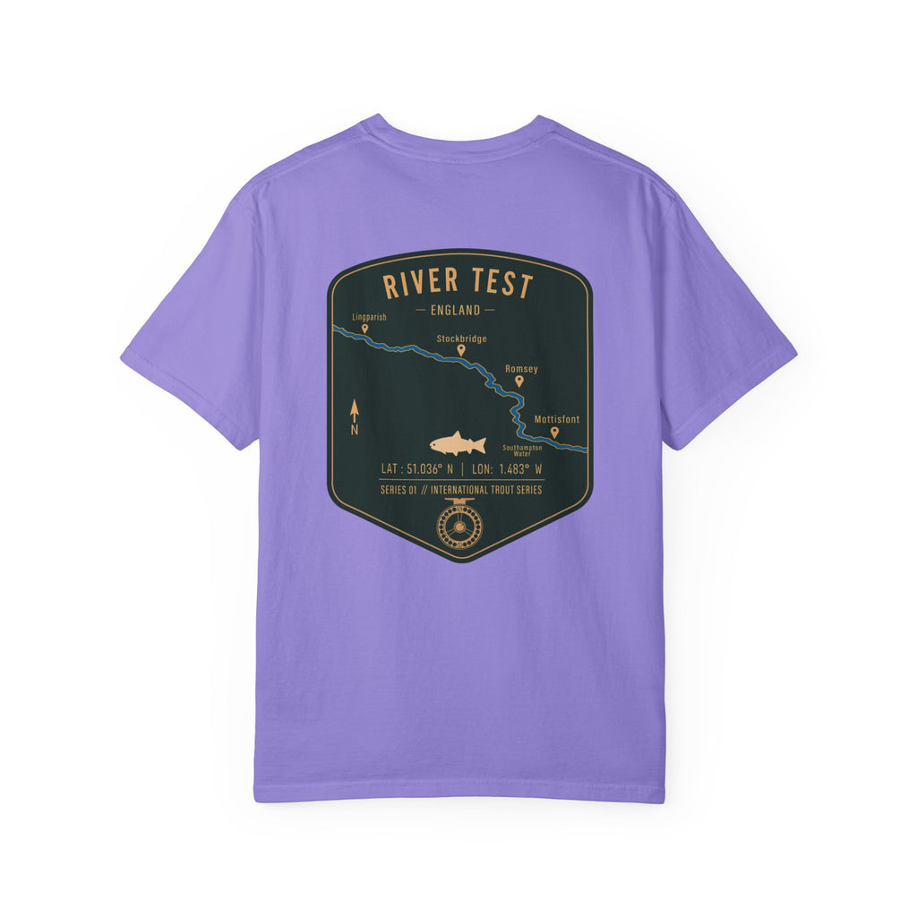River Test England Fly Fishing T-Shirt - Premium Trout Angler Gift - Vintage Hampshire Chalk Stream Map Tee