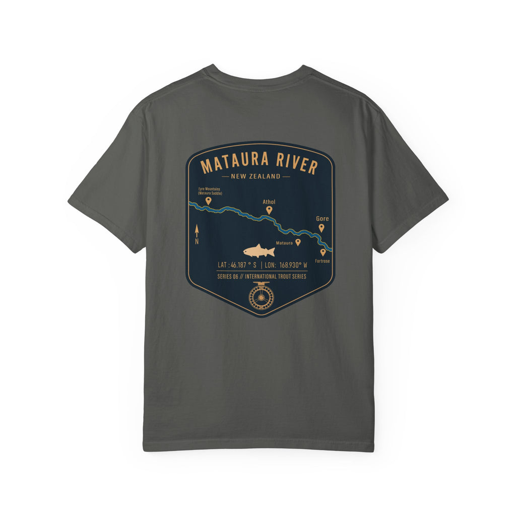 Mataura River New Zealand Fly Fishing T-Shirt - Vintage Trout Series Map Graphic Tee - Gift for Anglers
