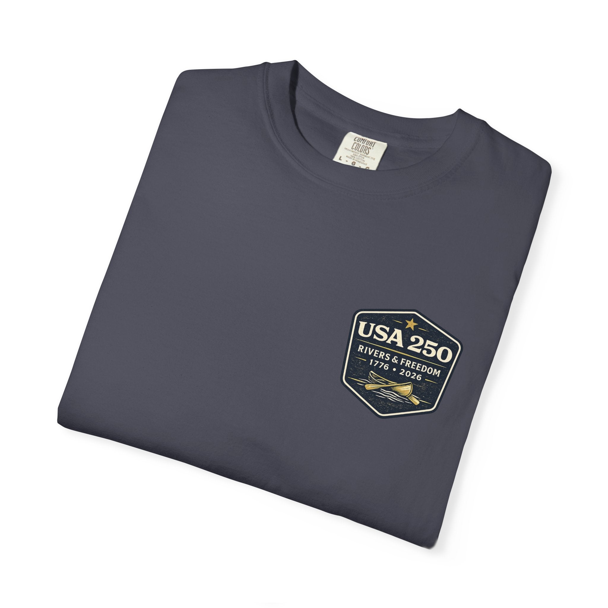 USA 250 River Heritage Light Color Back Badge Rugged Cotton Tee