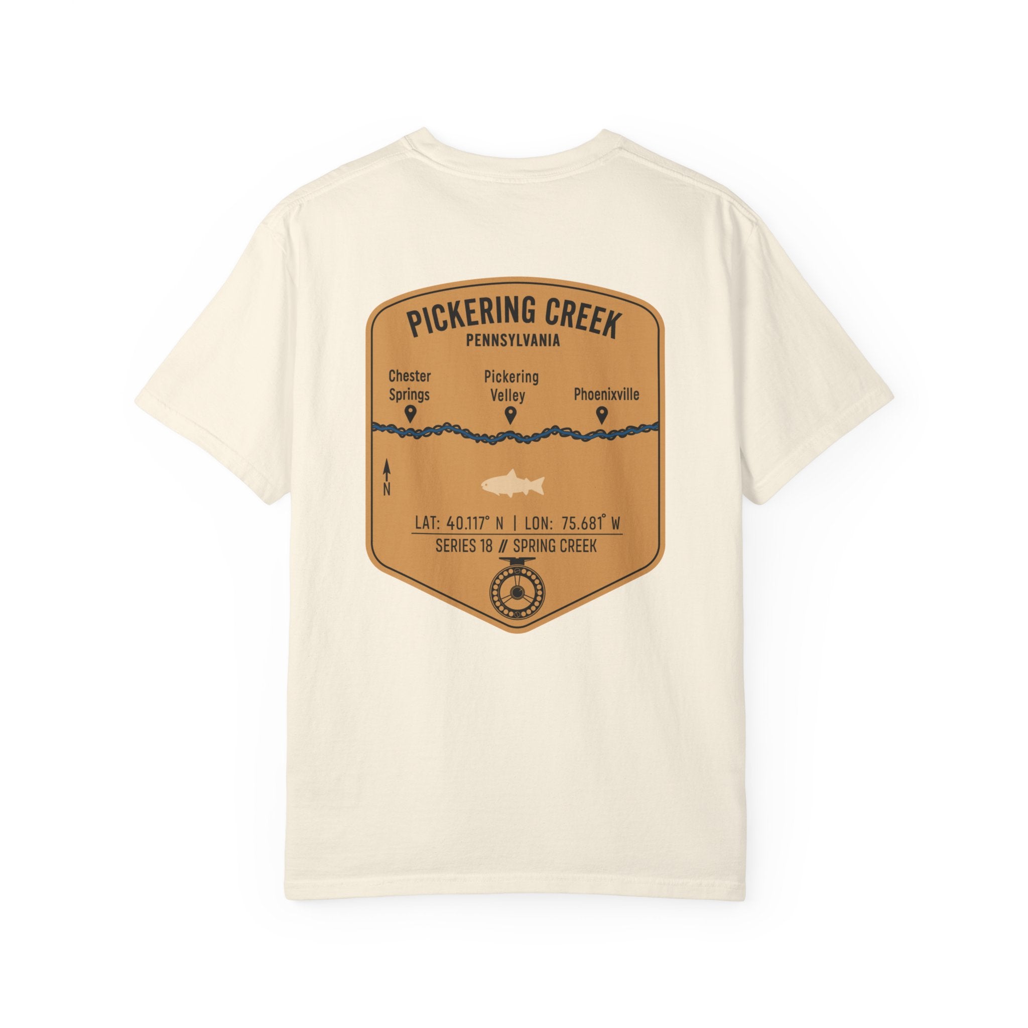 Pickering Creek Pennsylvania Fly Fishing T-Shirt - Chester Springs Phoenixville PA Angler Gift - Vintage Badge Tee
