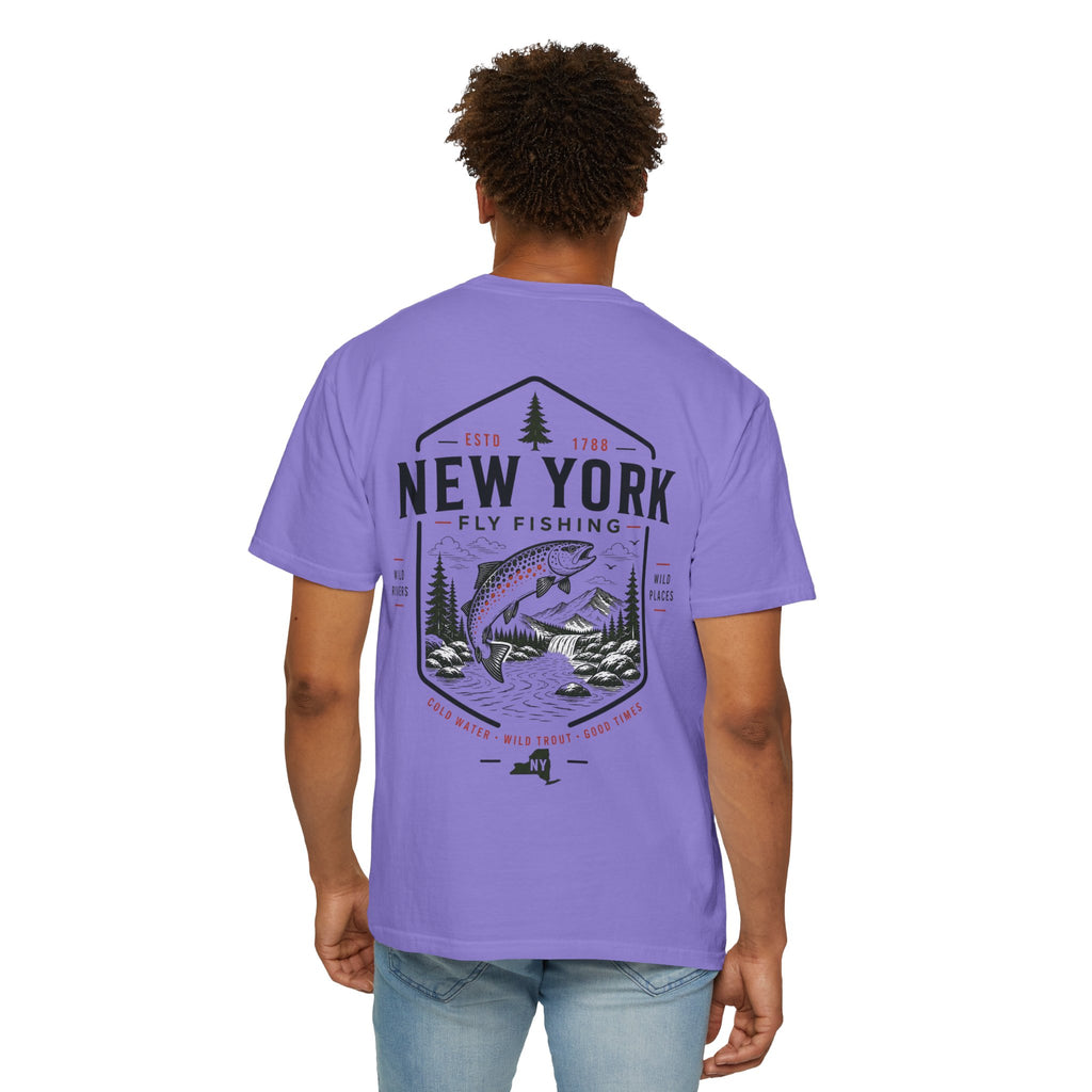New York - State Fly Fishing Badge — Rugged Cotton Tee