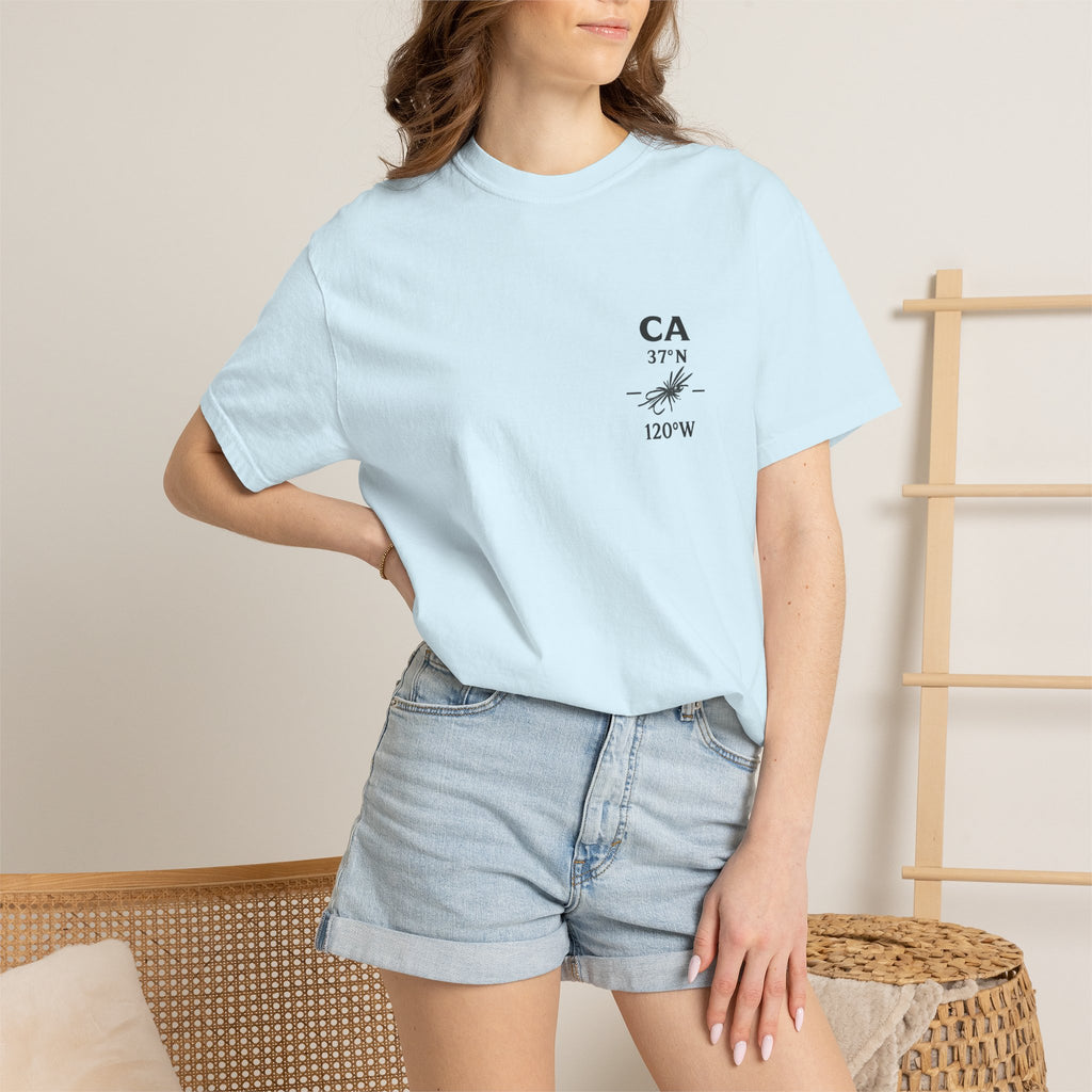 California - State Fly Fishing Badge — Rugged Cotton Tee