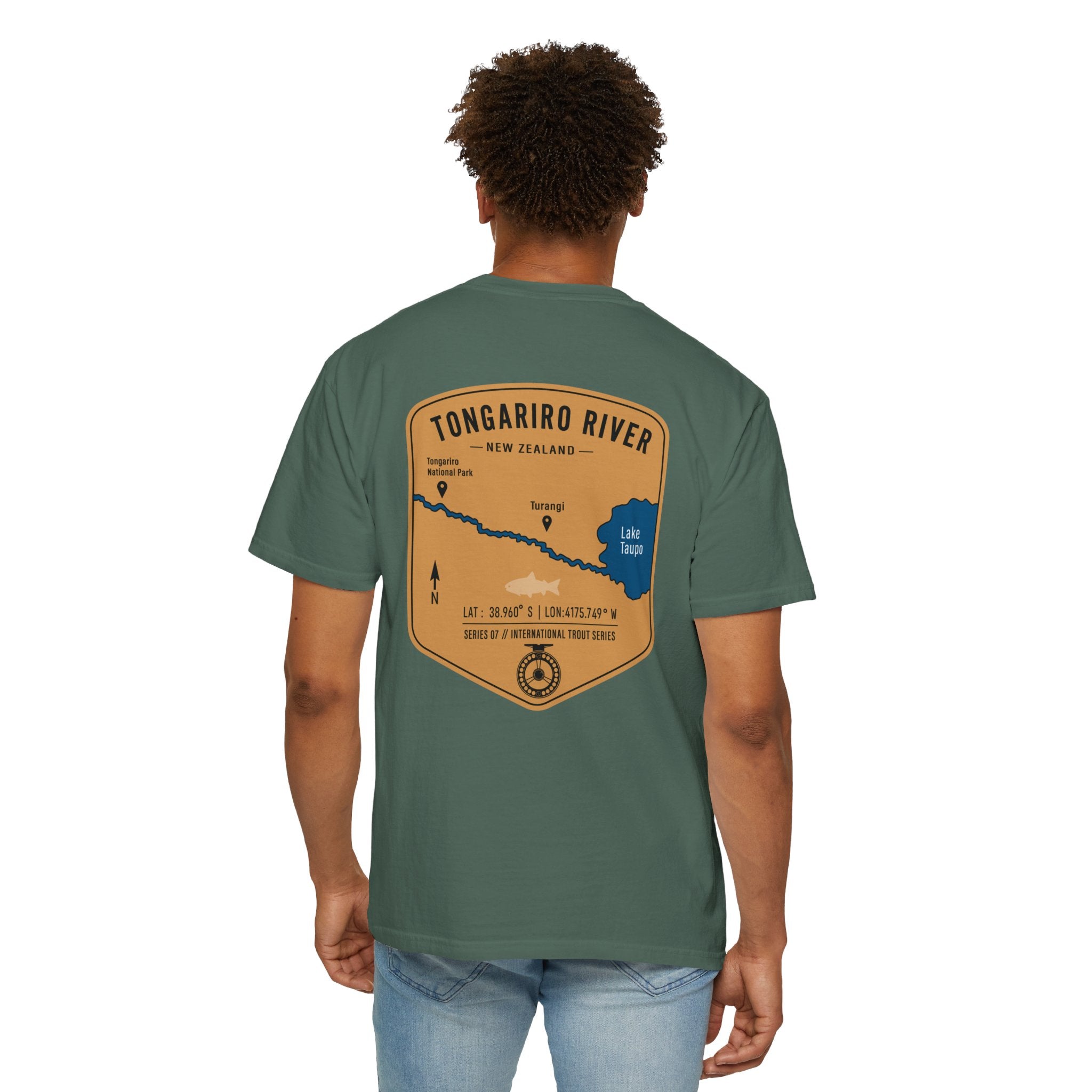 Tongariro River New Zealand Fly Fishing T-Shirt - Vintage Trout Fishing Map Tee for Anglers - Turangi Lake Taupo Souvenir