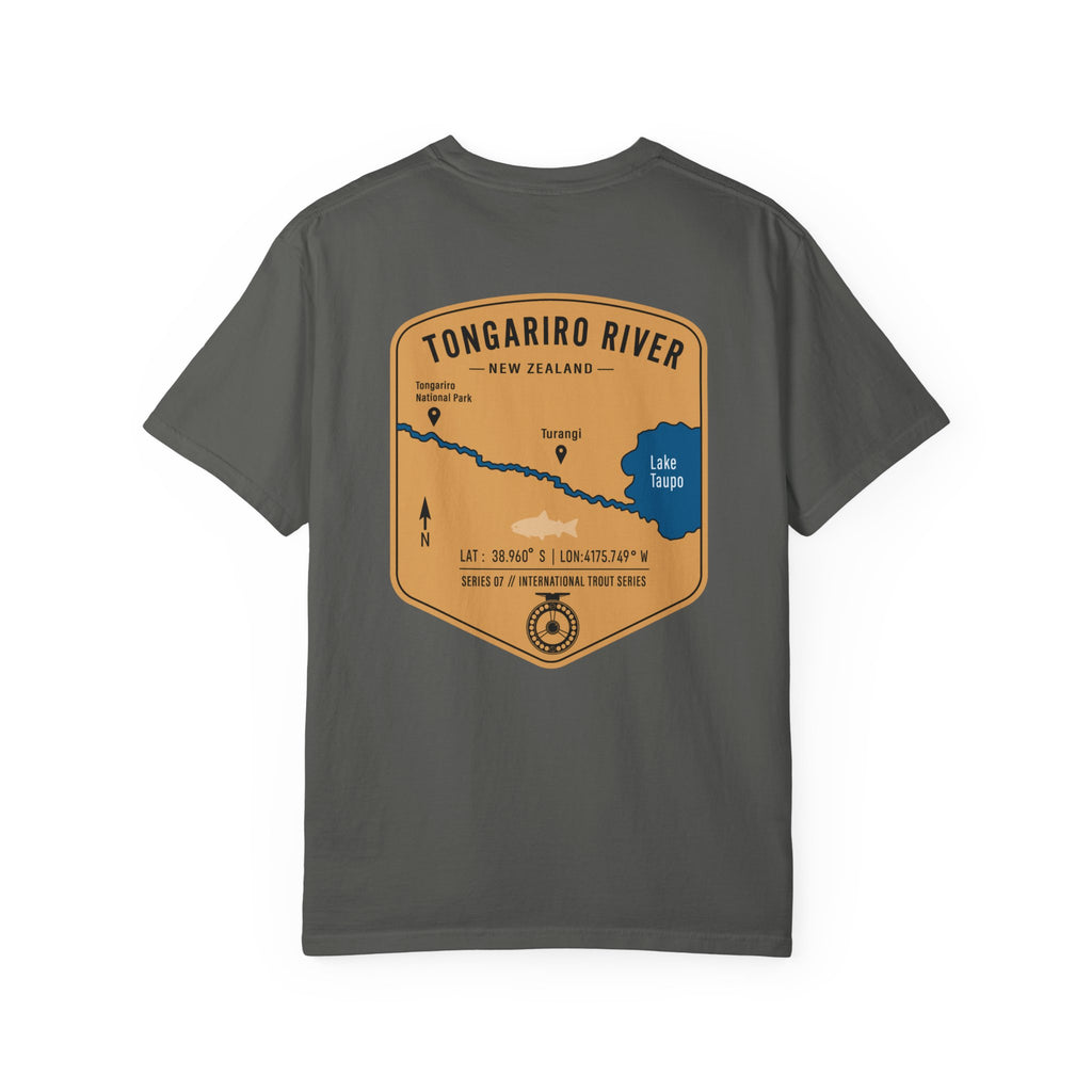 Tongariro River New Zealand Fly Fishing T-Shirt - Vintage Trout Fishing Map Tee for Anglers - Turangi Lake Taupo Souvenir