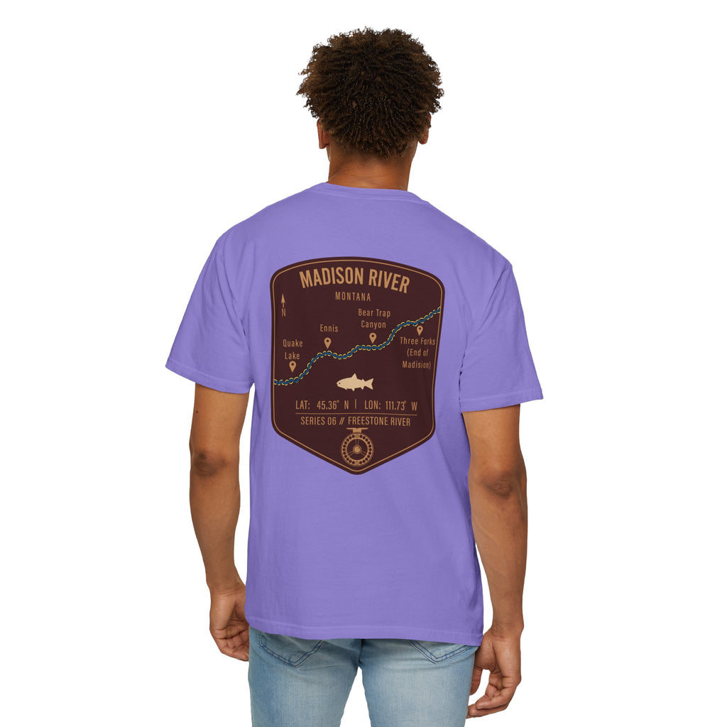 Madison River Montana Fly Fishing T-Shirt - Vintage Map Design Retro Angler Tee - Quake Lake Ennis Bear Trap Canyon Souvenir