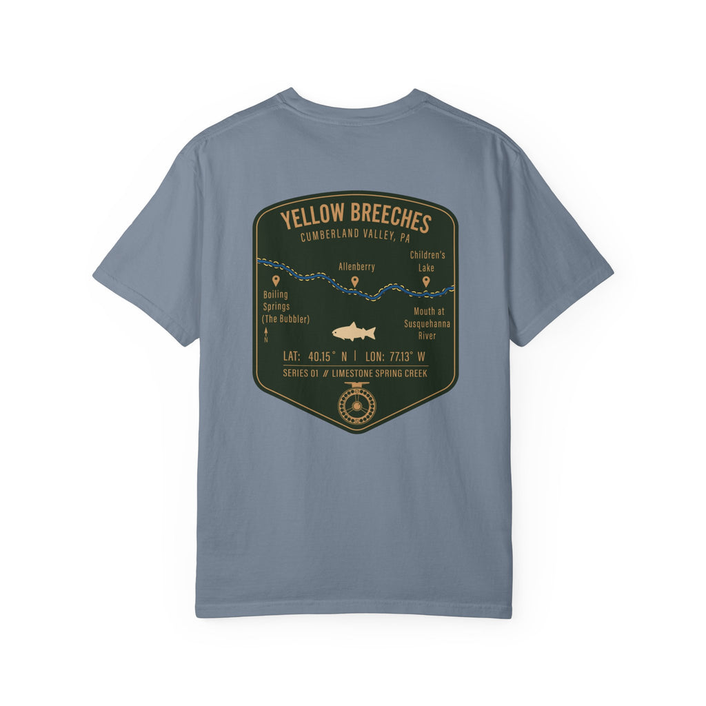 Yellow Breeches Fly Fishing T-Shirt - Cumberland Valley PA Trout Fishing Gear - Vintage Badge Style Limestone Creek Tee