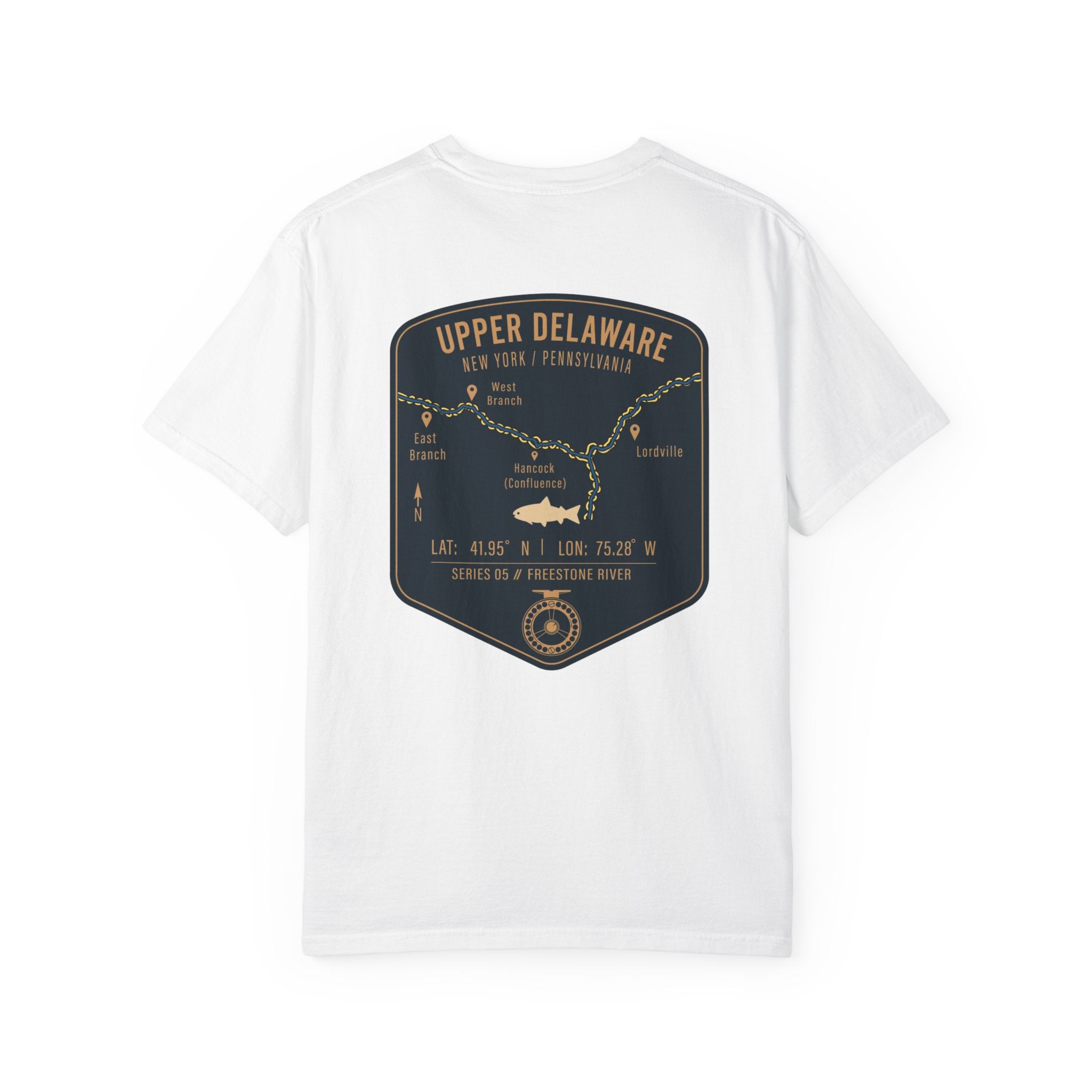 Upper Delaware River Fly Fishing T-Shirt - Vintage Hancock NY PA Map Design - Premium Angler Gift Tee