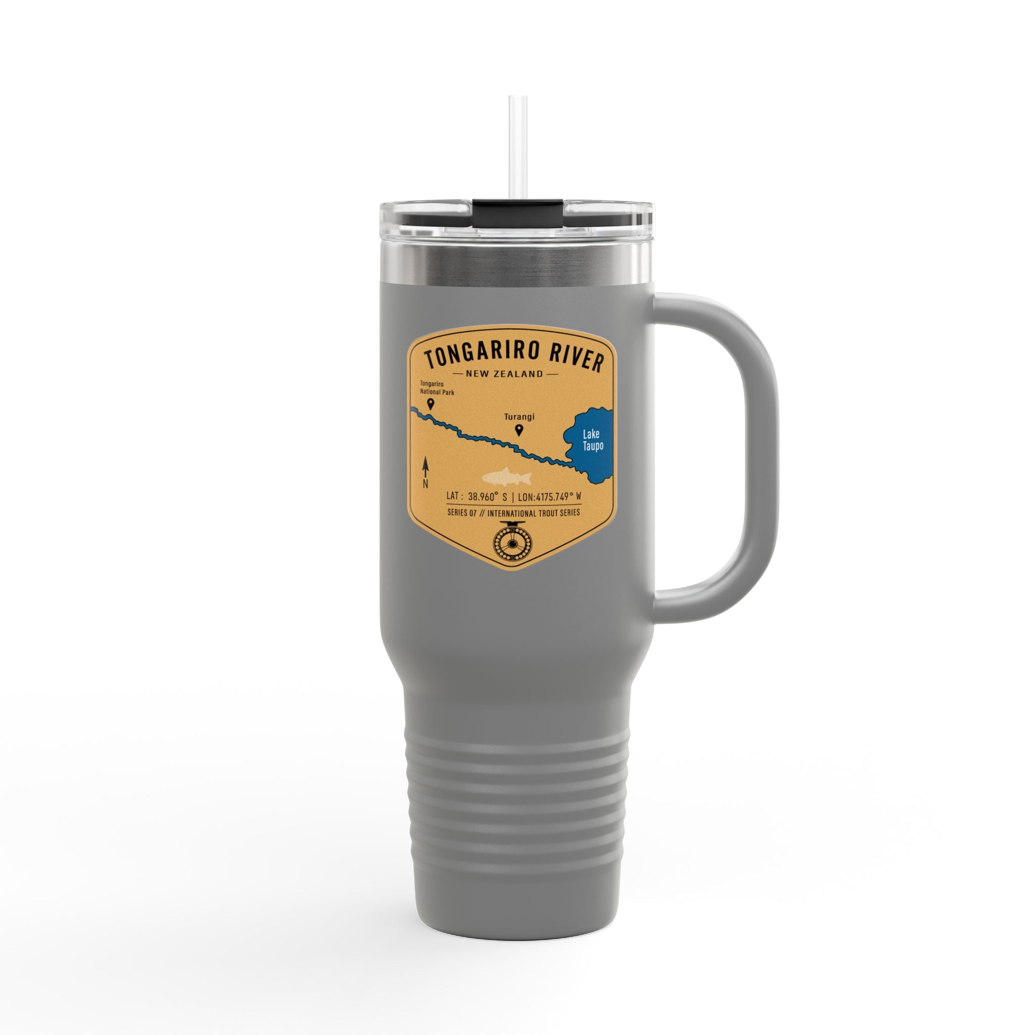 Tongariro River Fishing Badge Travel Mug | 40oz Insulated Tumbler