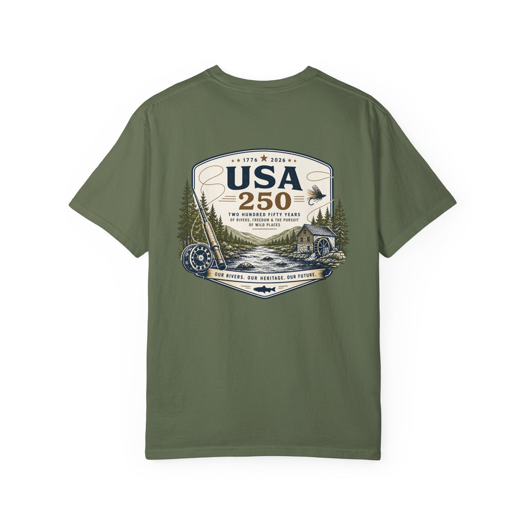USA 250 River Heritage Light Color Back Badge Rugged Cotton Tee