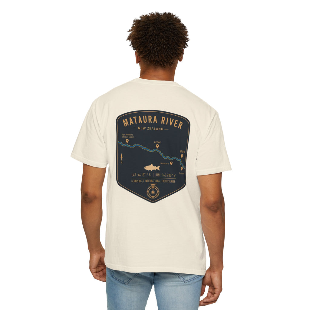 Mataura River New Zealand Fly Fishing T-Shirt - Vintage Trout Series Map Graphic Tee - Gift for Anglers
