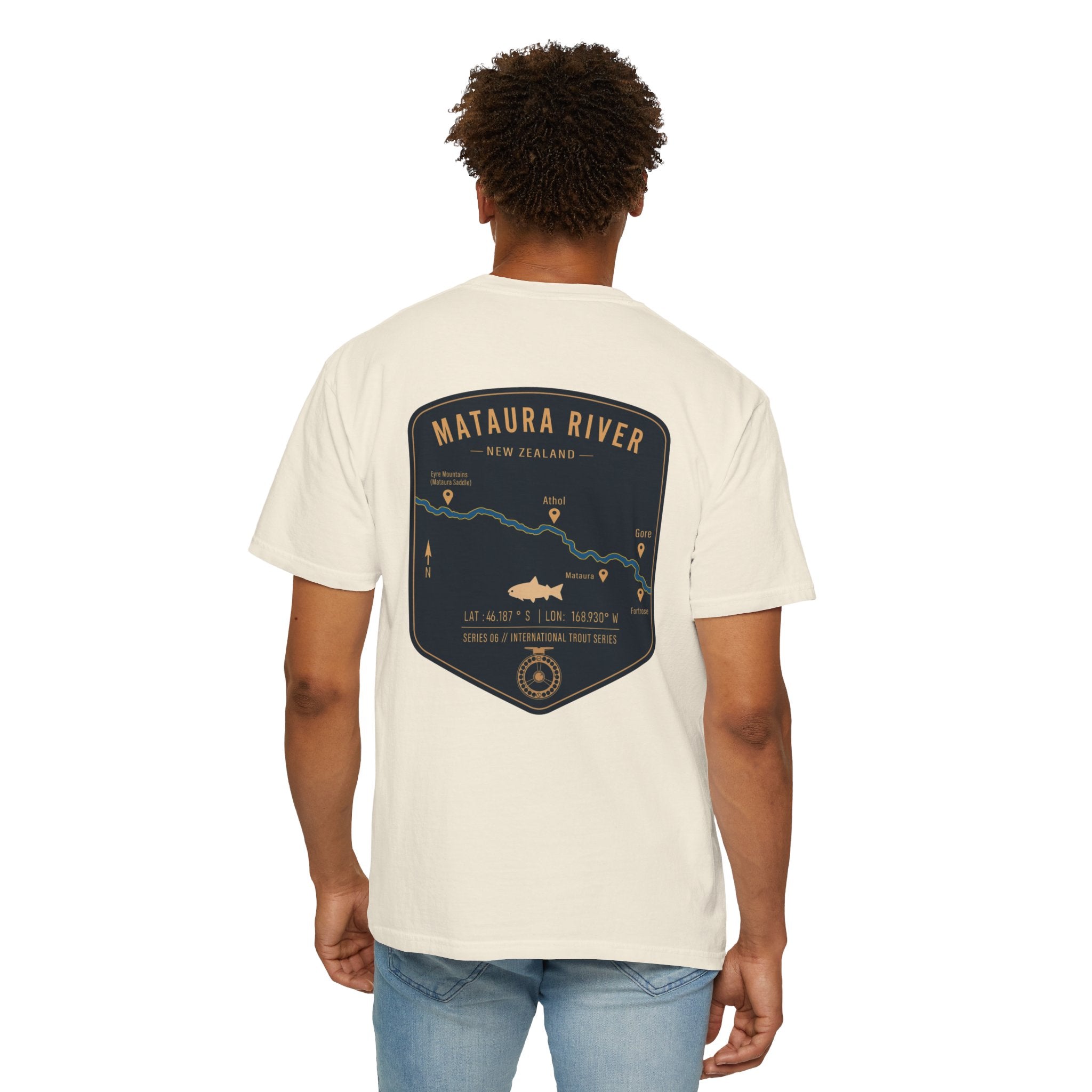 Mataura River New Zealand Fly Fishing T-Shirt - Vintage Trout Series Map Graphic Tee - Gift for Anglers