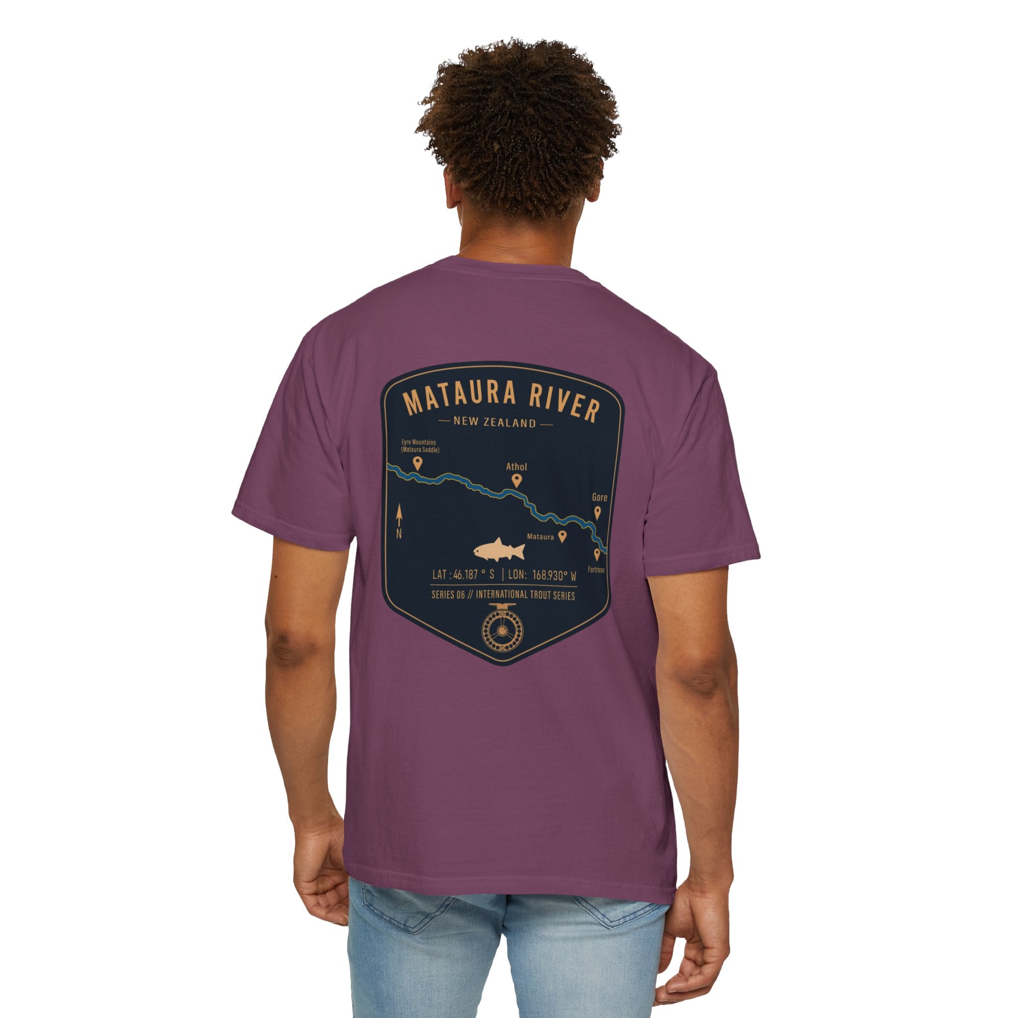 Mataura River New Zealand Fly Fishing T-Shirt - Vintage Trout Series Map Graphic Tee - Gift for Anglers