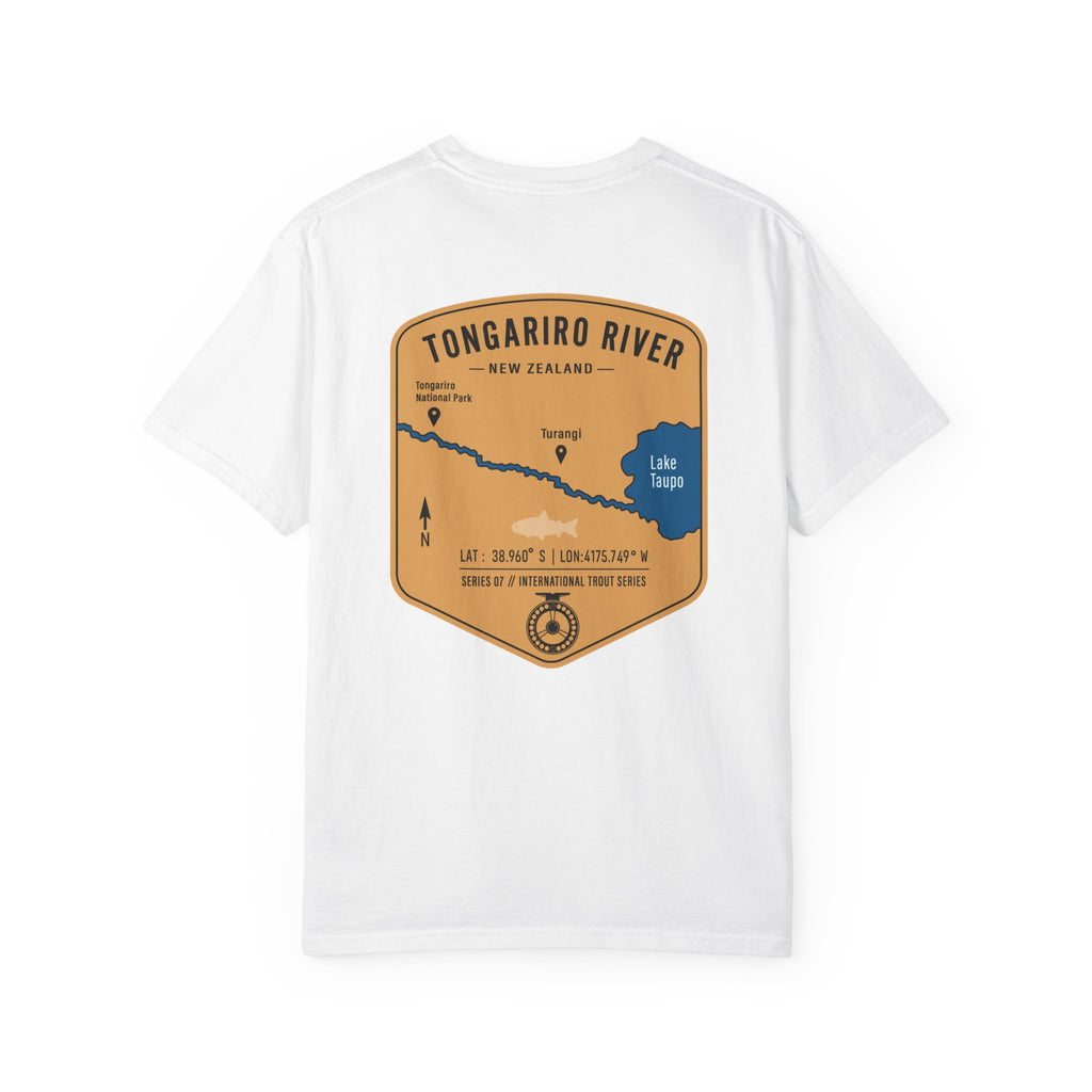 Tongariro River New Zealand Fly Fishing T-Shirt - Vintage Trout Fishing Map Tee for Anglers - Turangi Lake Taupo Souvenir