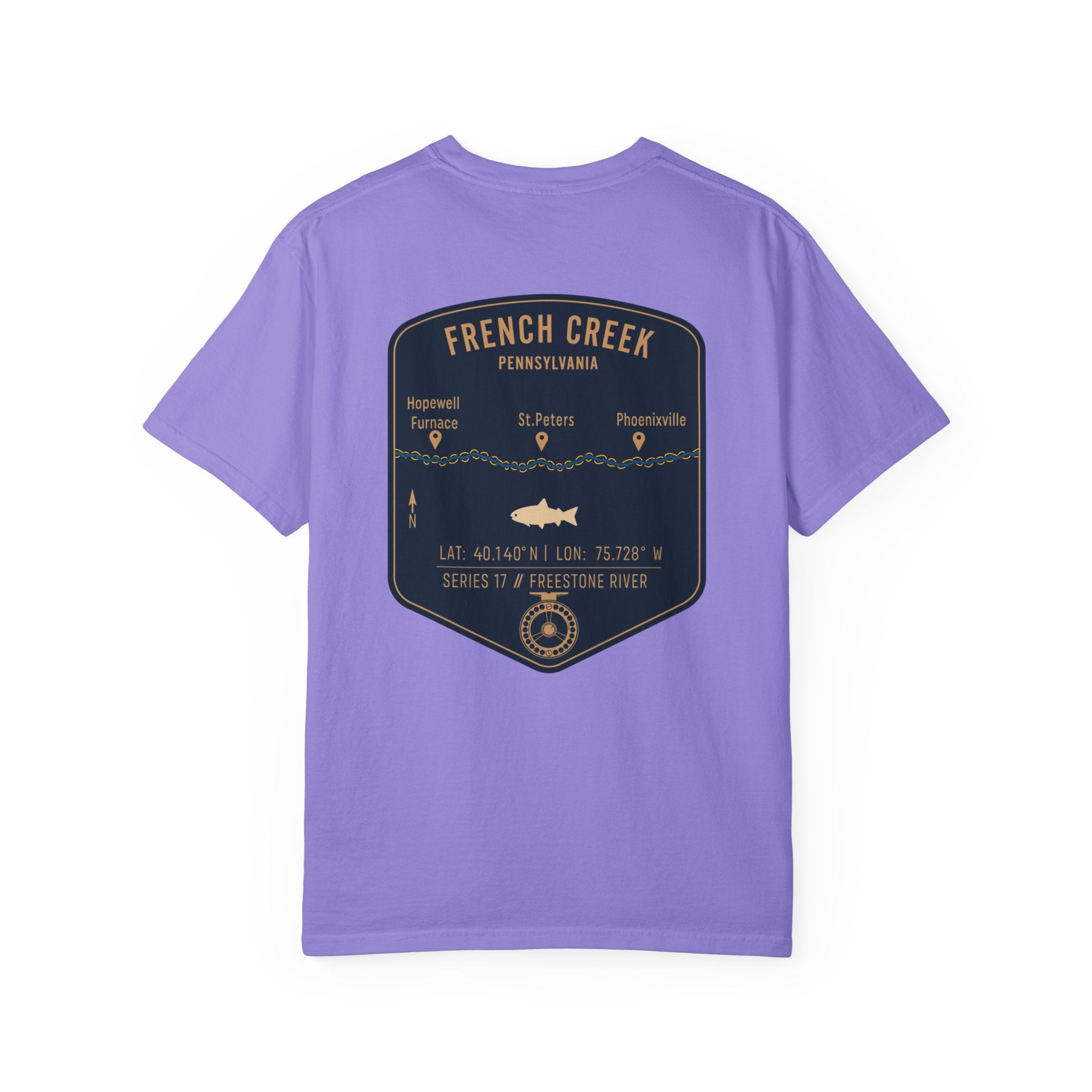 French Creek Pennsylvania Fly Fishing T-Shirt - Vintage Angler Tee with Hopewell Furnace & Phoenixville - Premium Fishing Gift for Men