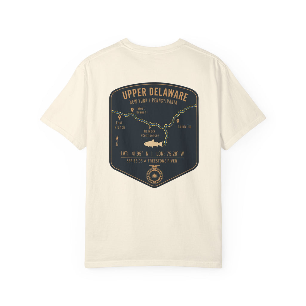 Upper Delaware River Fly Fishing T-Shirt - Vintage Hancock NY PA Map Design - Premium Angler Gift Tee