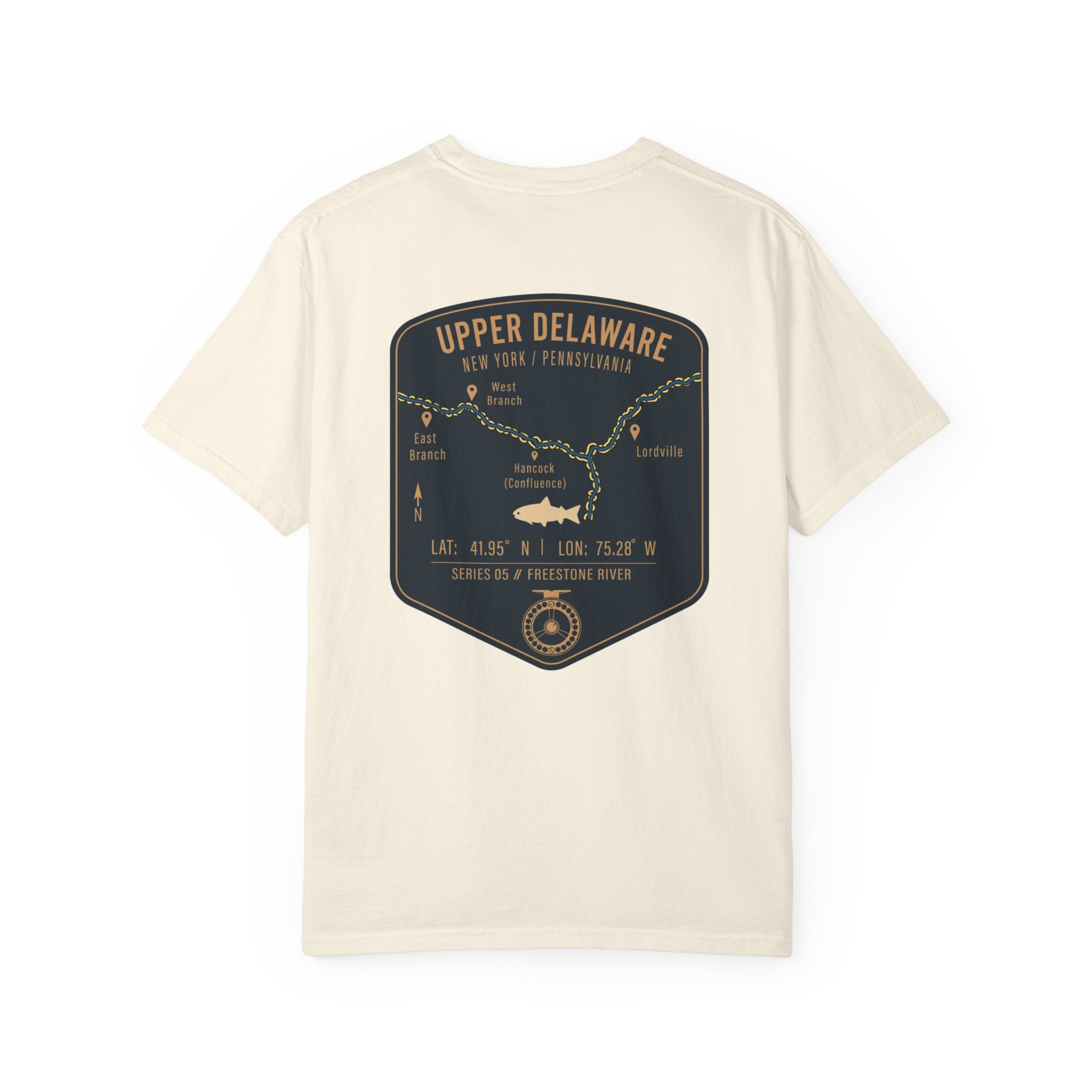 Upper Delaware River Fly Fishing T-Shirt - Vintage Hancock NY PA Map Design - Premium Angler Gift Tee