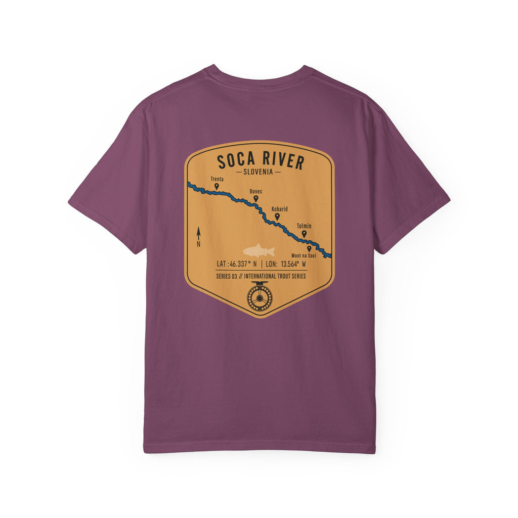 Soca River Slovenia Fly Fishing T-Shirt - International Trout Series Map Tee for Anglers and Outdoor Adventurers