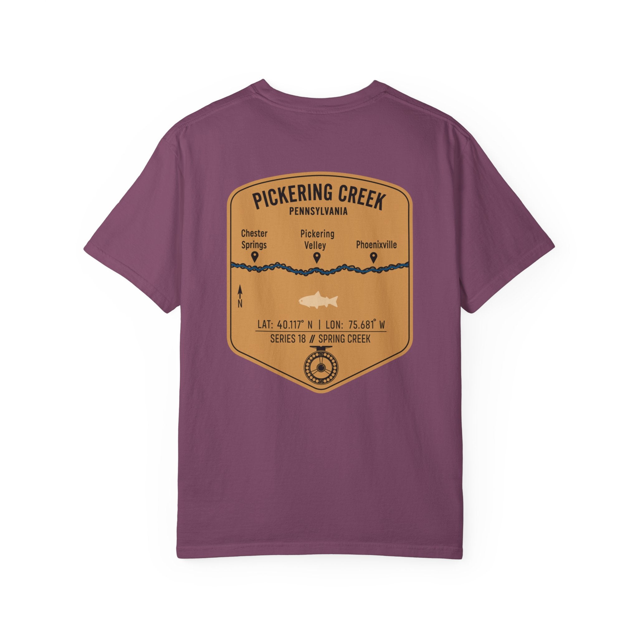 Pickering Creek Pennsylvania Fly Fishing T-Shirt - Chester Springs Phoenixville PA Angler Gift - Vintage Badge Tee