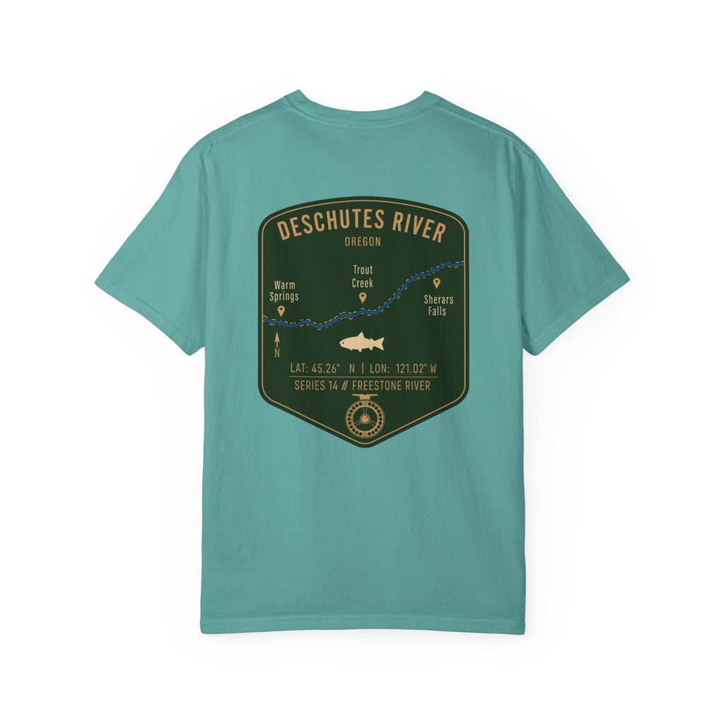 Deschutes River Oregon Fly Fishing T-Shirt - Vintage Trout Angler Map Tee - Warm Springs & Trout Creek Adventure Apparel