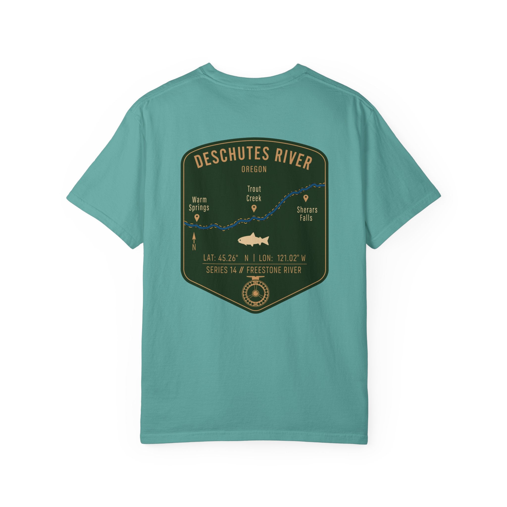 Deschutes River Oregon Fly Fishing T-Shirt - Vintage Trout Angler Map Tee - Warm Springs & Trout Creek Adventure Apparel