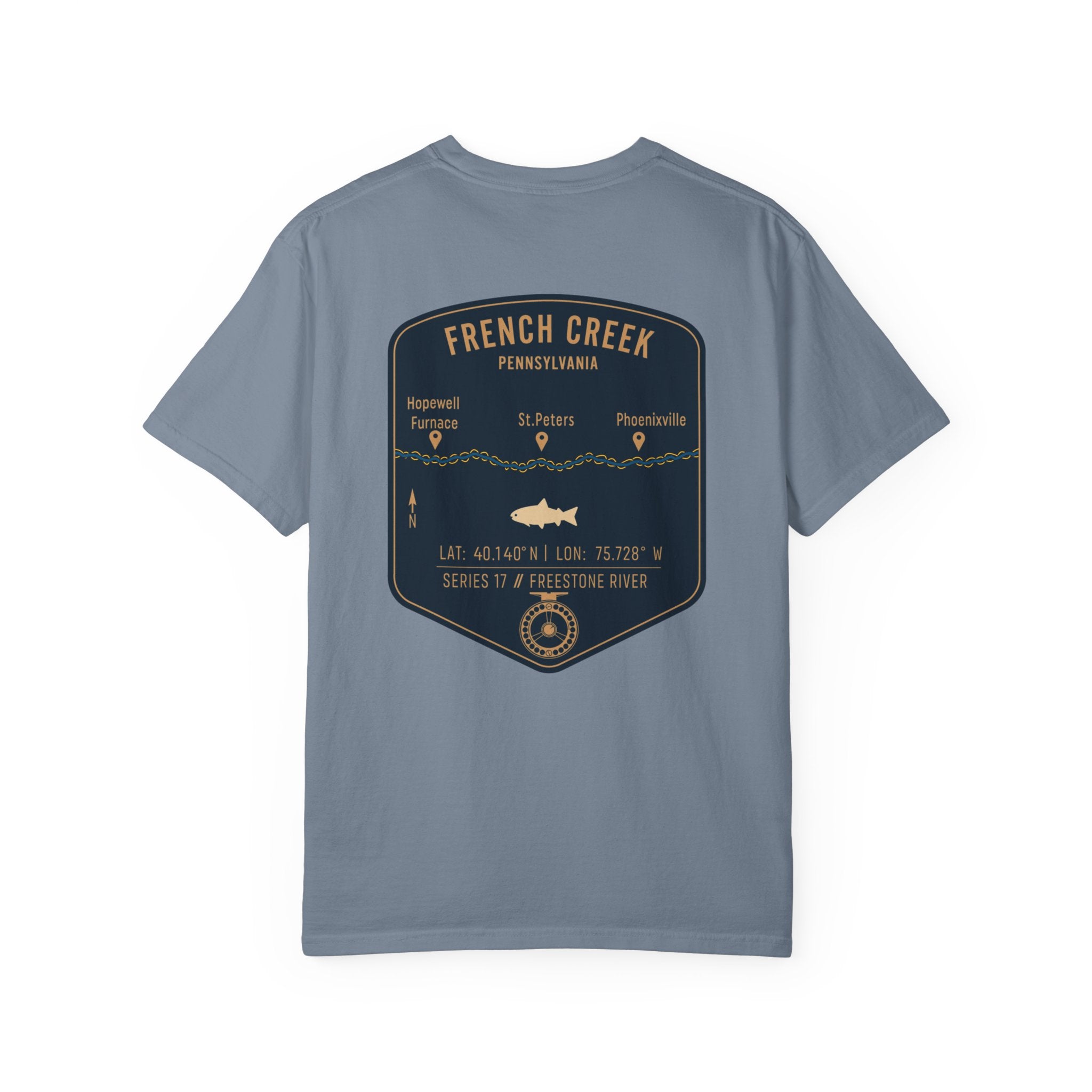 French Creek Pennsylvania Fly Fishing T-Shirt - Vintage Angler Tee with Hopewell Furnace & Phoenixville - Premium Fishing Gift for Men