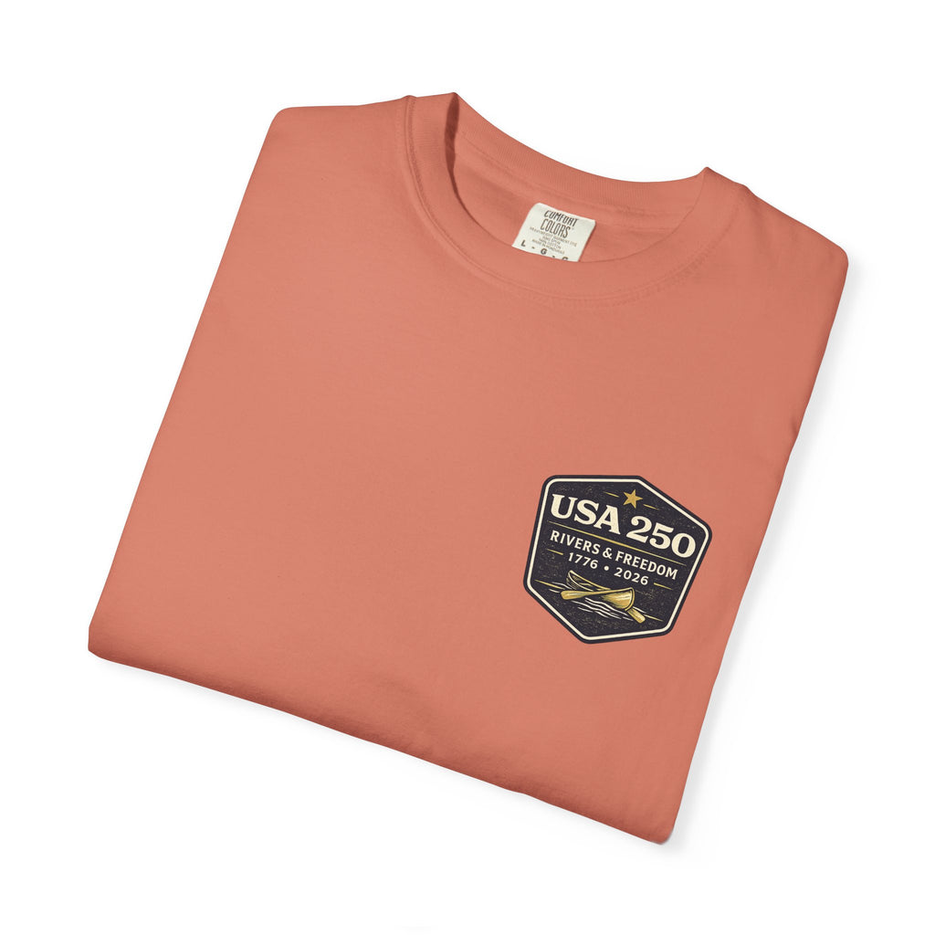 USA 250 River Heritage Light Color Back Badge Rugged Cotton Tee