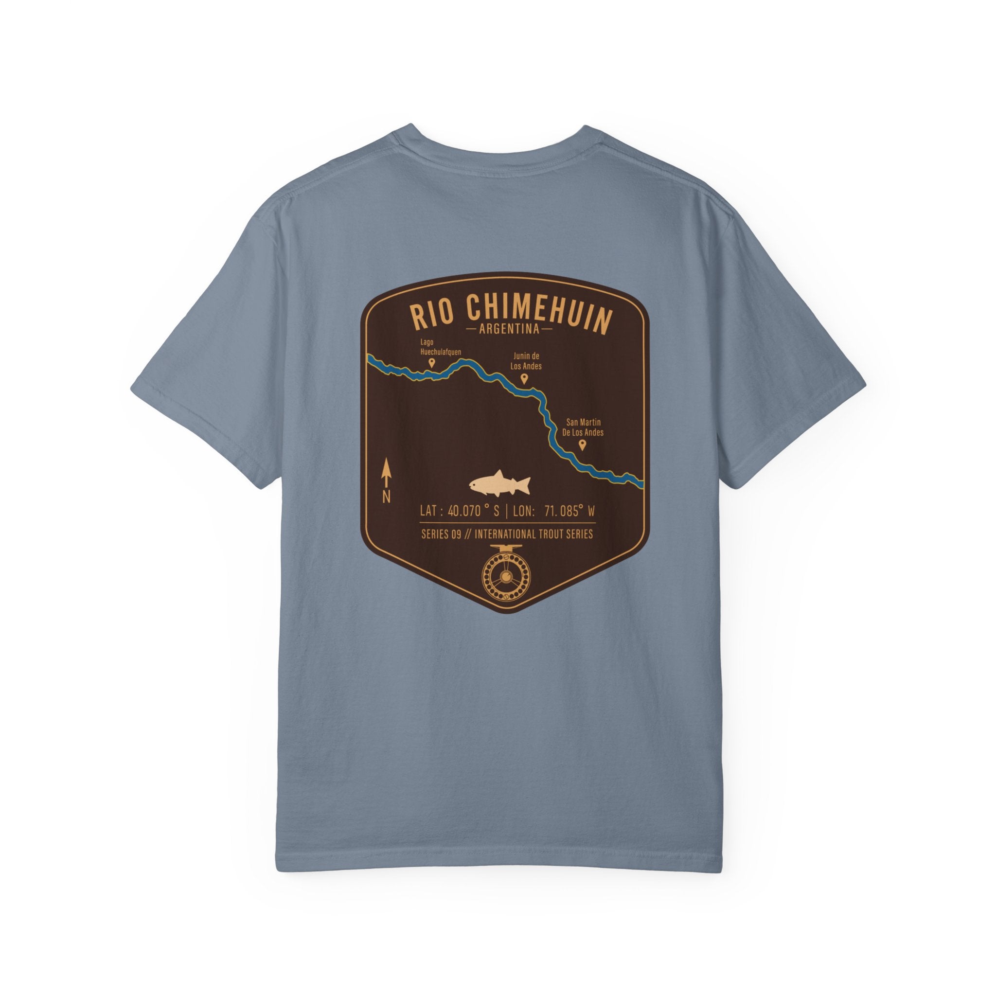 Rio Chimehuin Argentina Fly Fishing T-Shirt - Vintage Patagonia Trout Series Map Tee - Junin de los Andes Souvenir