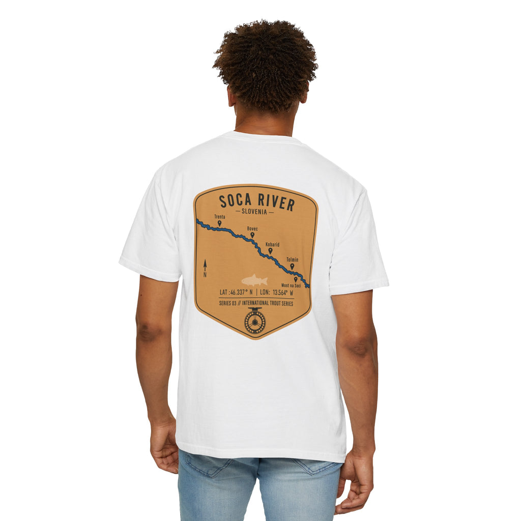 Soca River Slovenia Fly Fishing T-Shirt - International Trout Series Map Tee for Anglers and Outdoor Adventurers