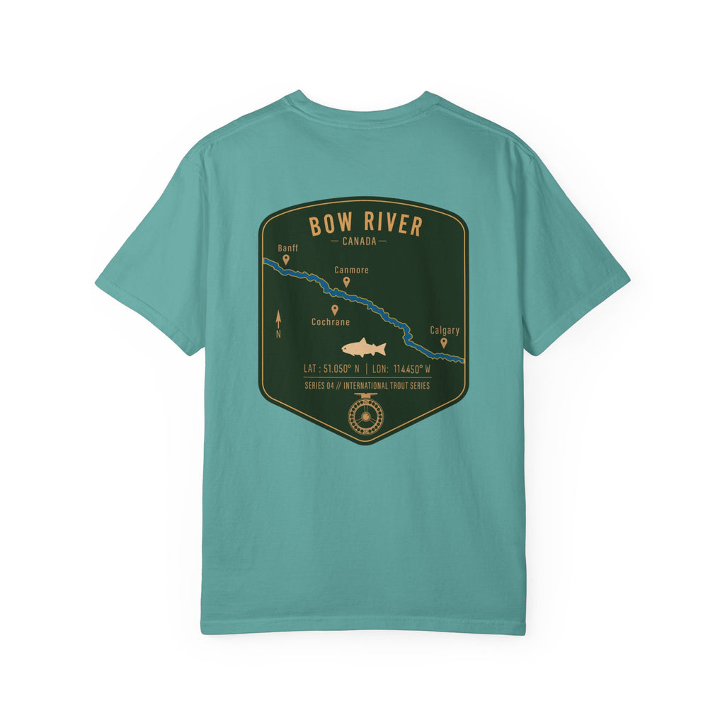 Bow River Canada Fly Fishing T-Shirt - International Trout Series Map Tee - Alberta Angler Gift for Men and Women