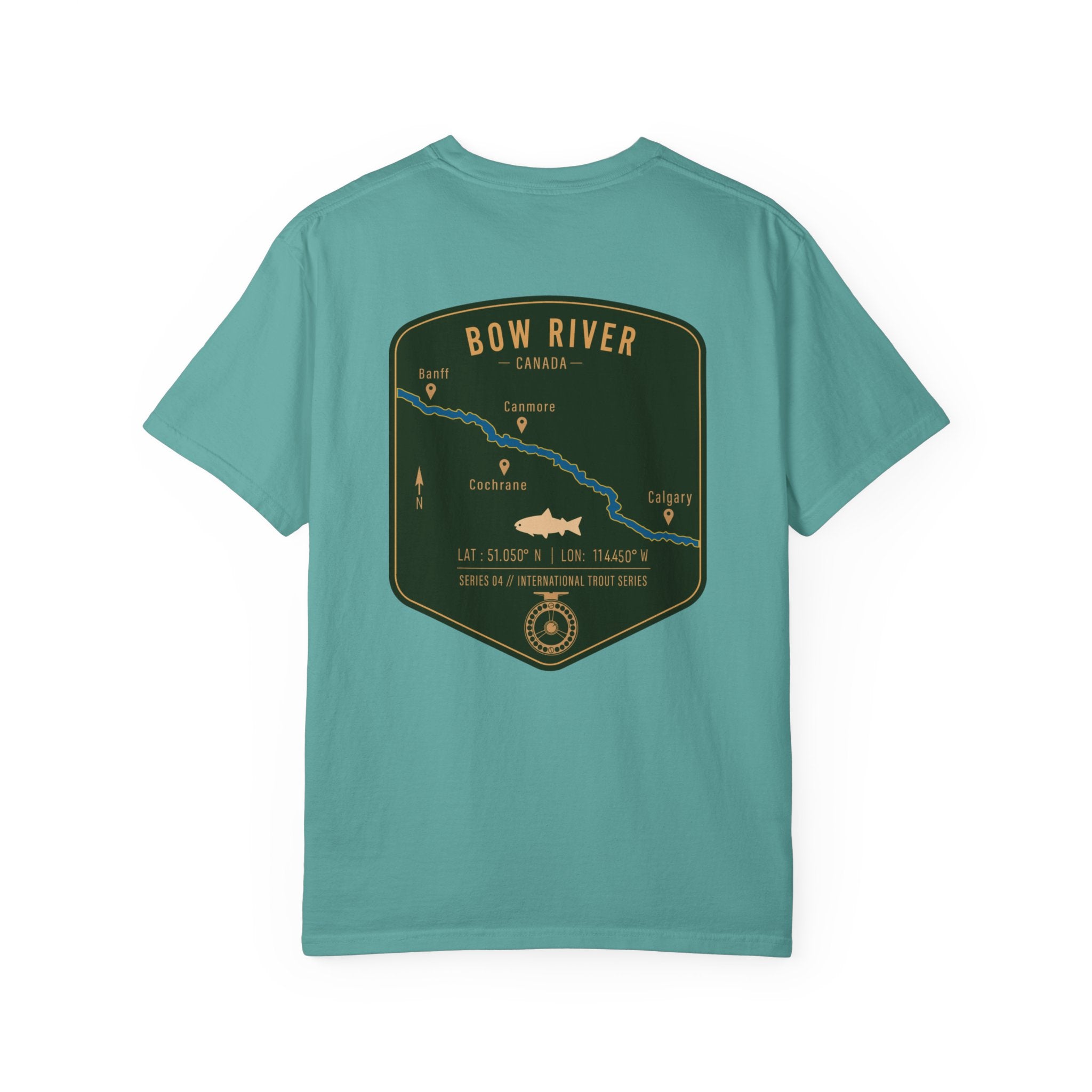 Bow River Canada Fly Fishing T-Shirt - International Trout Series Map Tee - Alberta Angler Gift for Men and Women