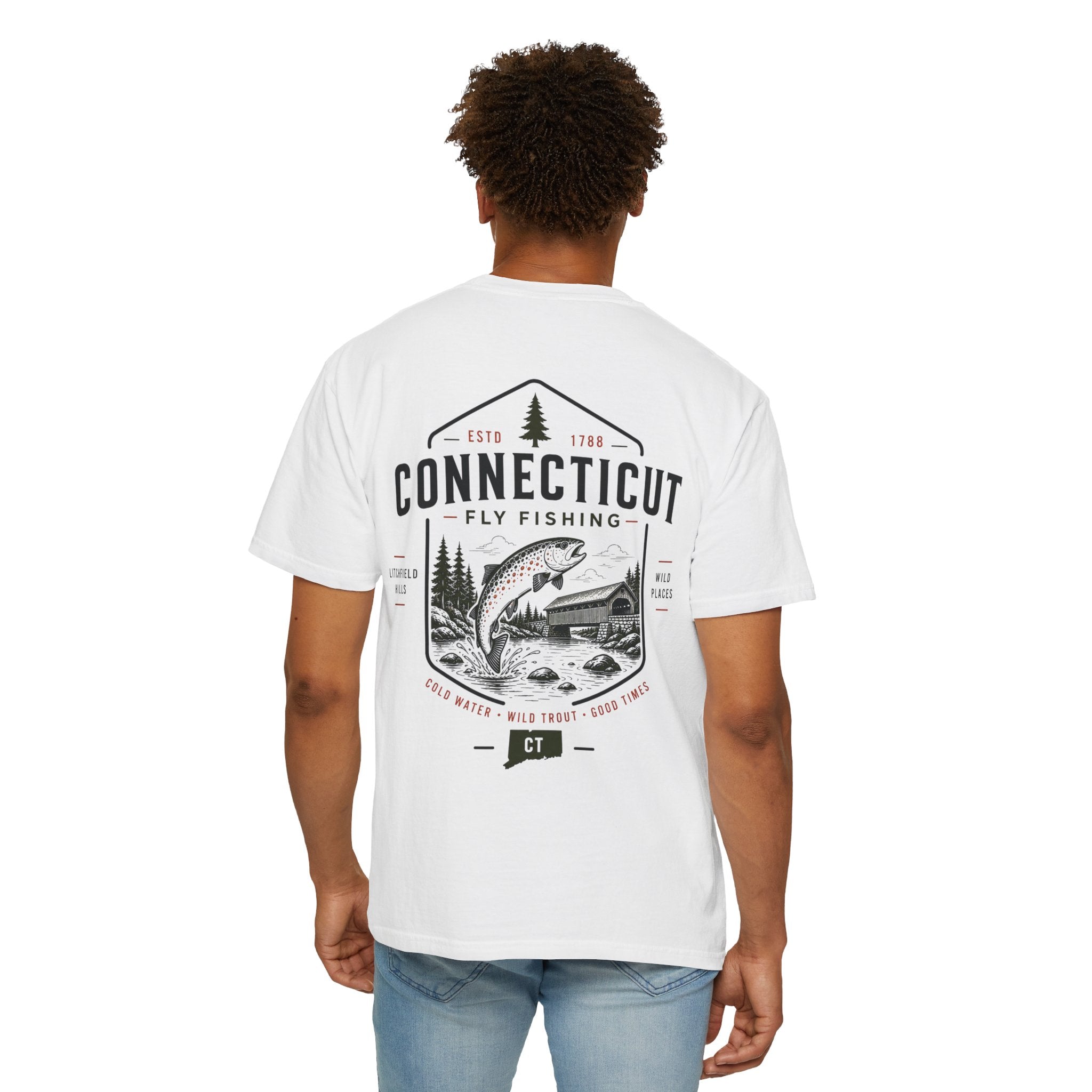 Connecticut - State Fly Fishing Badge — Rugged Cotton Tee