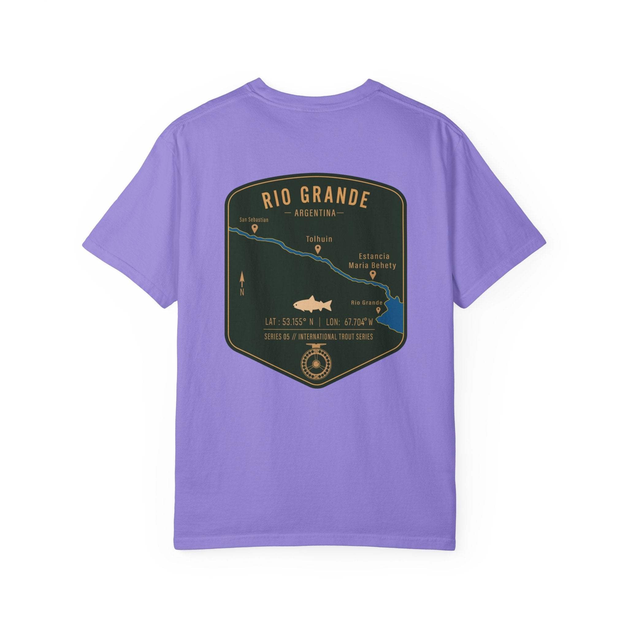 Rio Grande Argentina Fly Fishing T-Shirt - International Trout Series Map - Premium Angler Gift for Trout Fishermen