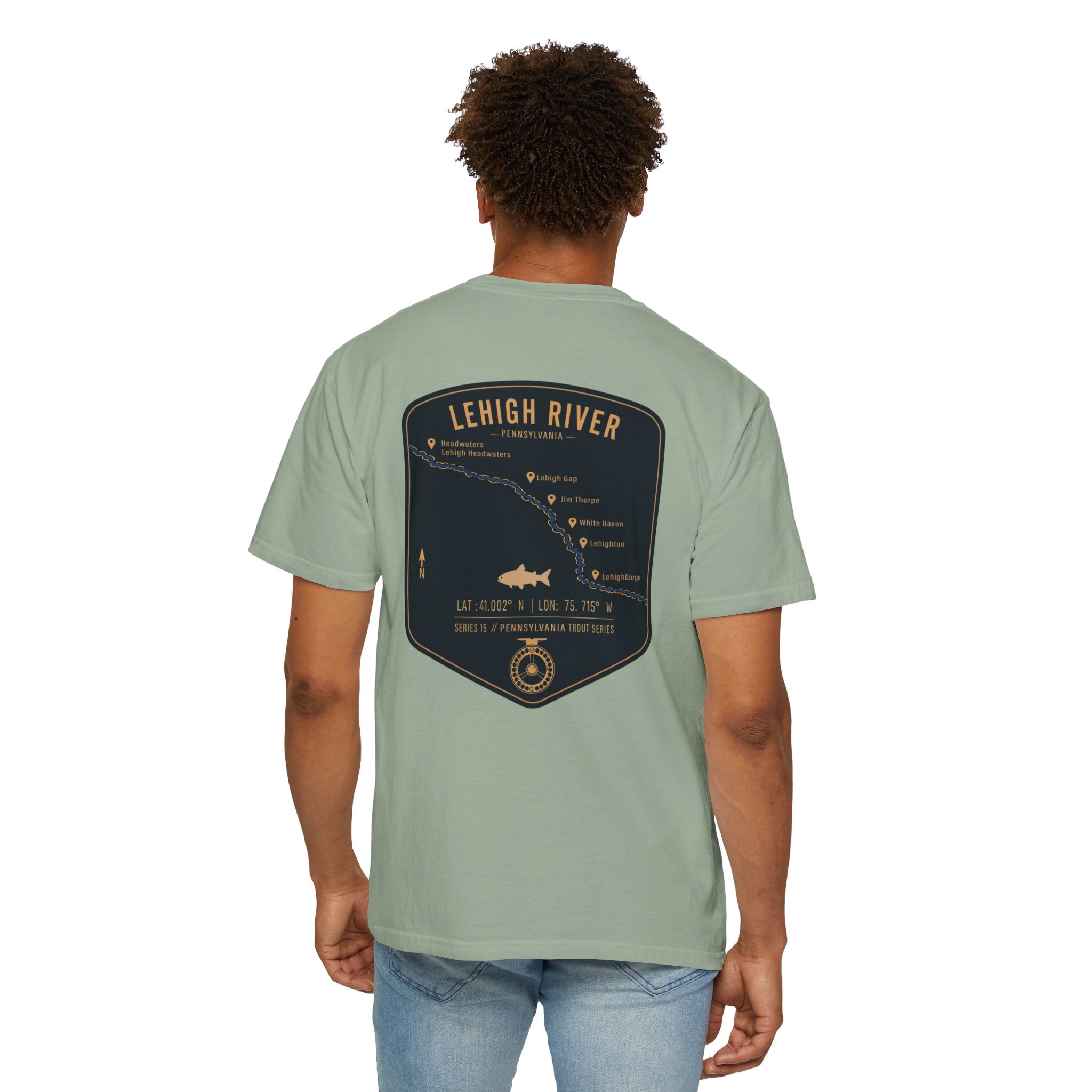 Lehigh River Pennsylvania Trout Fishing T-Shirt - Fly Fishing Map Tee with Jim Thorpe & Lehigh Gorge - Premium Angler Gift