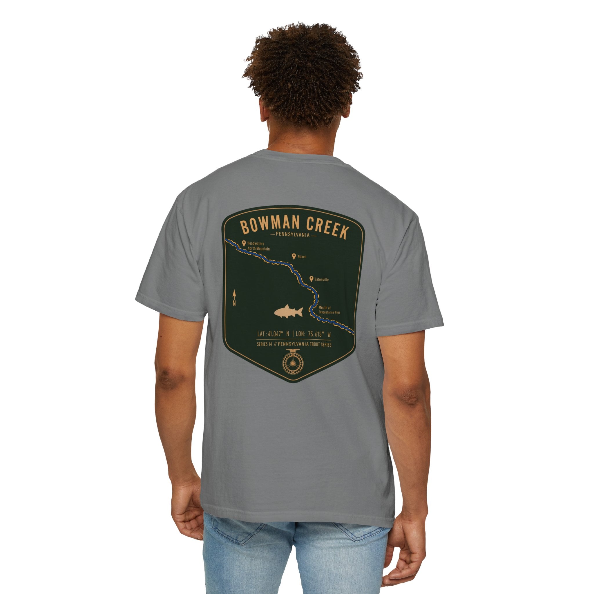 Bowman Creek Pennsylvania Fly Fishing T-Shirt - Series 14 Trout Map Tee for Anglers