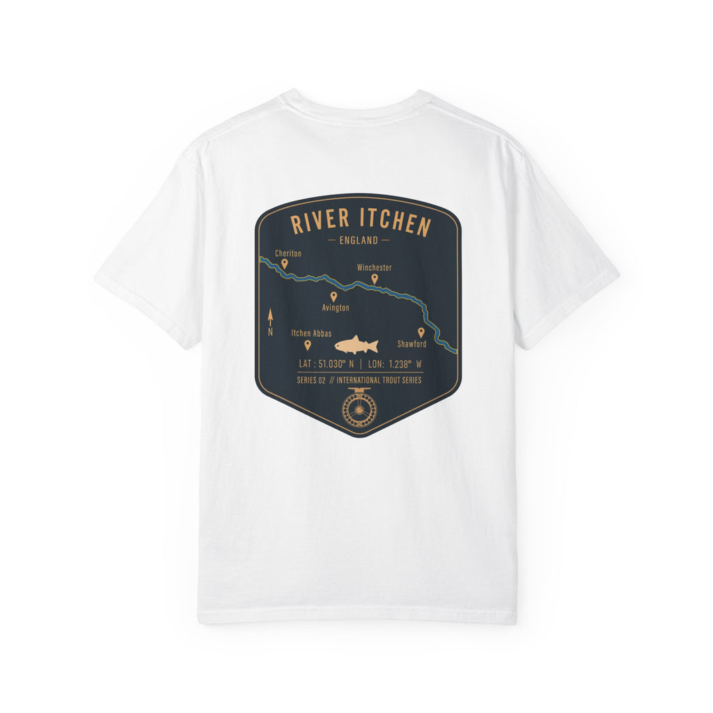 River Itchen England Fly Fishing Trout T-Shirt - Vintage Winchester Map Angler Gift - International Trout Series