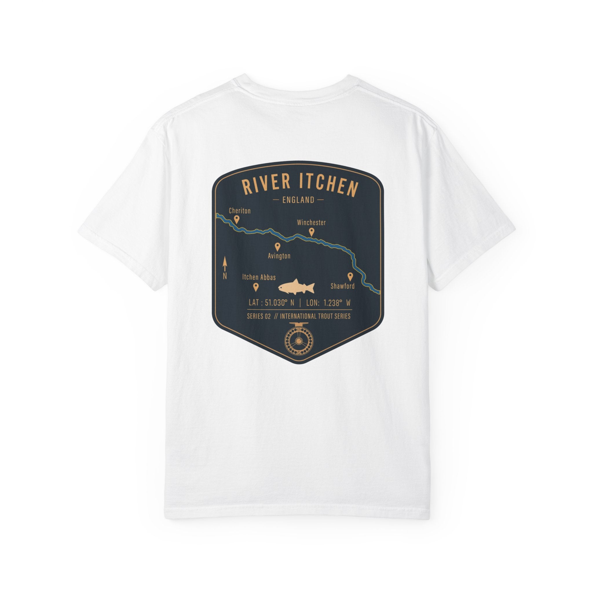 River Itchen England Fly Fishing Trout T-Shirt - Vintage Winchester Map Angler Gift - International Trout Series