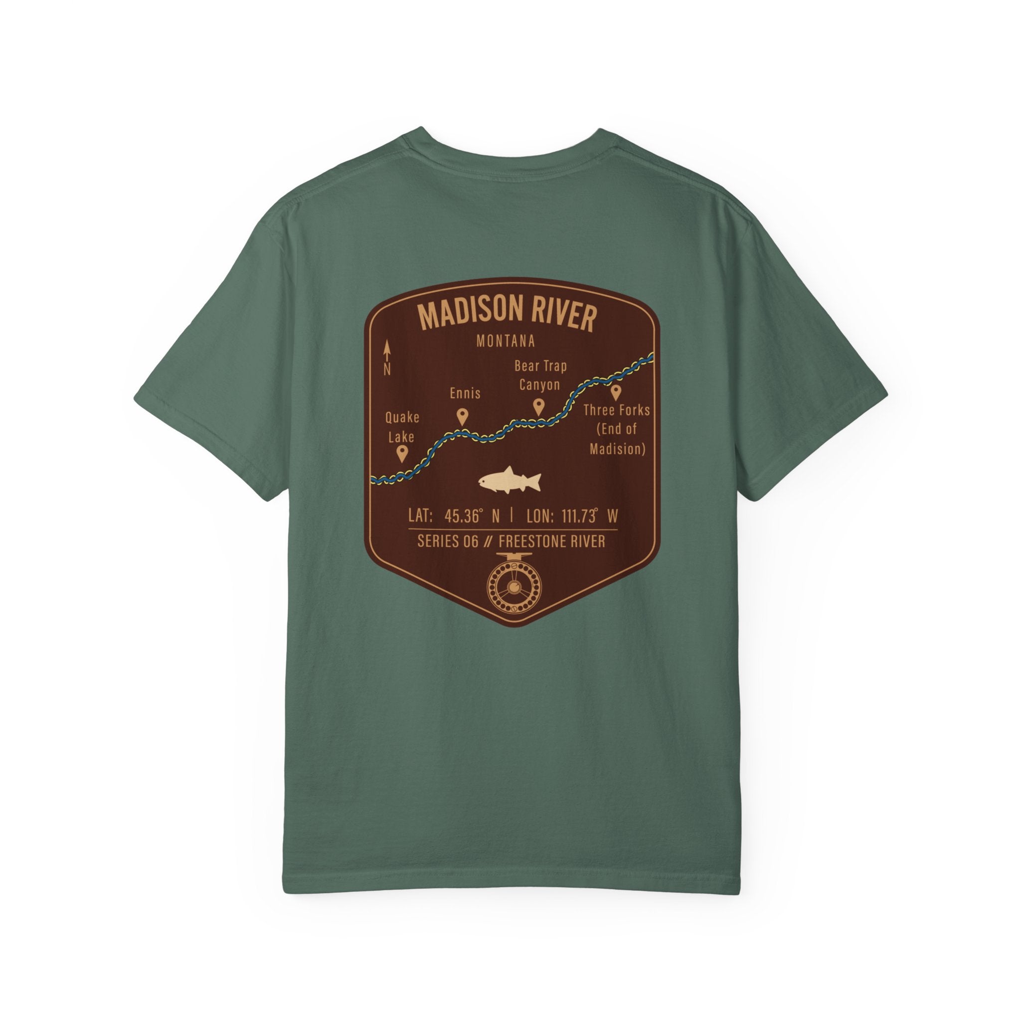 Madison River Montana Fly Fishing T-Shirt - Vintage Map Design Retro Angler Tee - Quake Lake Ennis Bear Trap Canyon Souvenir