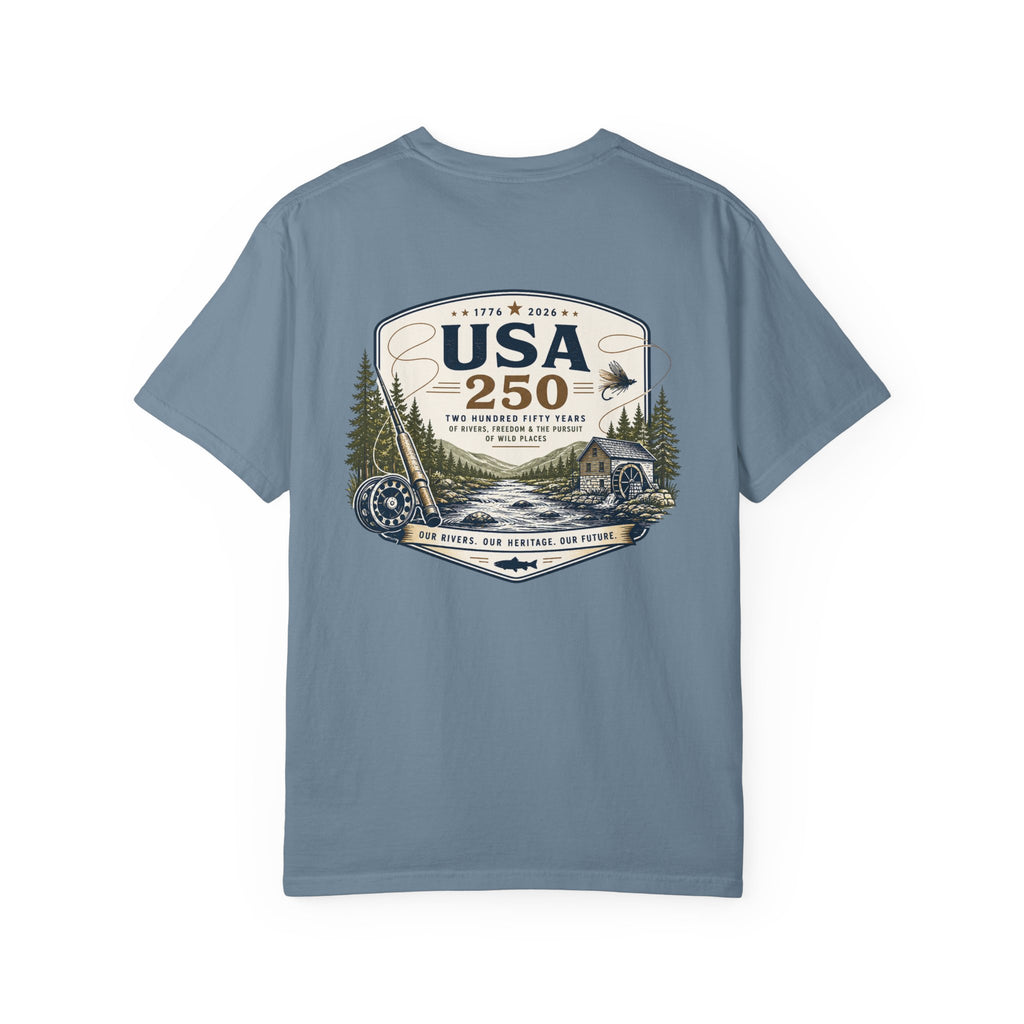 USA 250 River Heritage Light Color Back Badge Rugged Cotton Tee