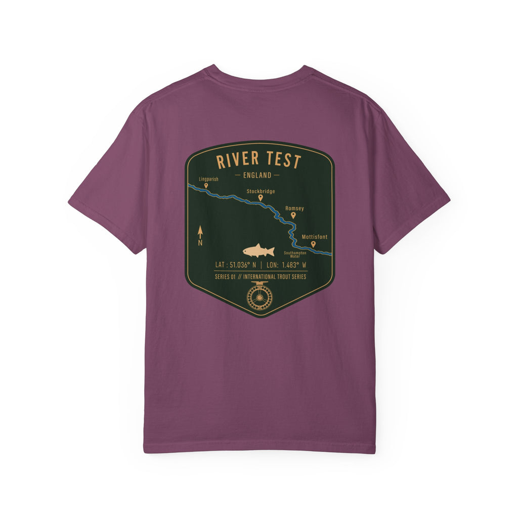 River Test England Fly Fishing T-Shirt - Premium Trout Angler Gift - Vintage Hampshire Chalk Stream Map Tee