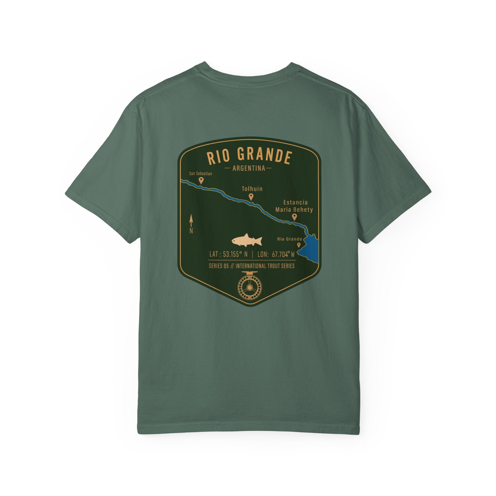 Rio Grande Argentina Fly Fishing T-Shirt - International Trout Series Map - Premium Angler Gift for Trout Fishermen